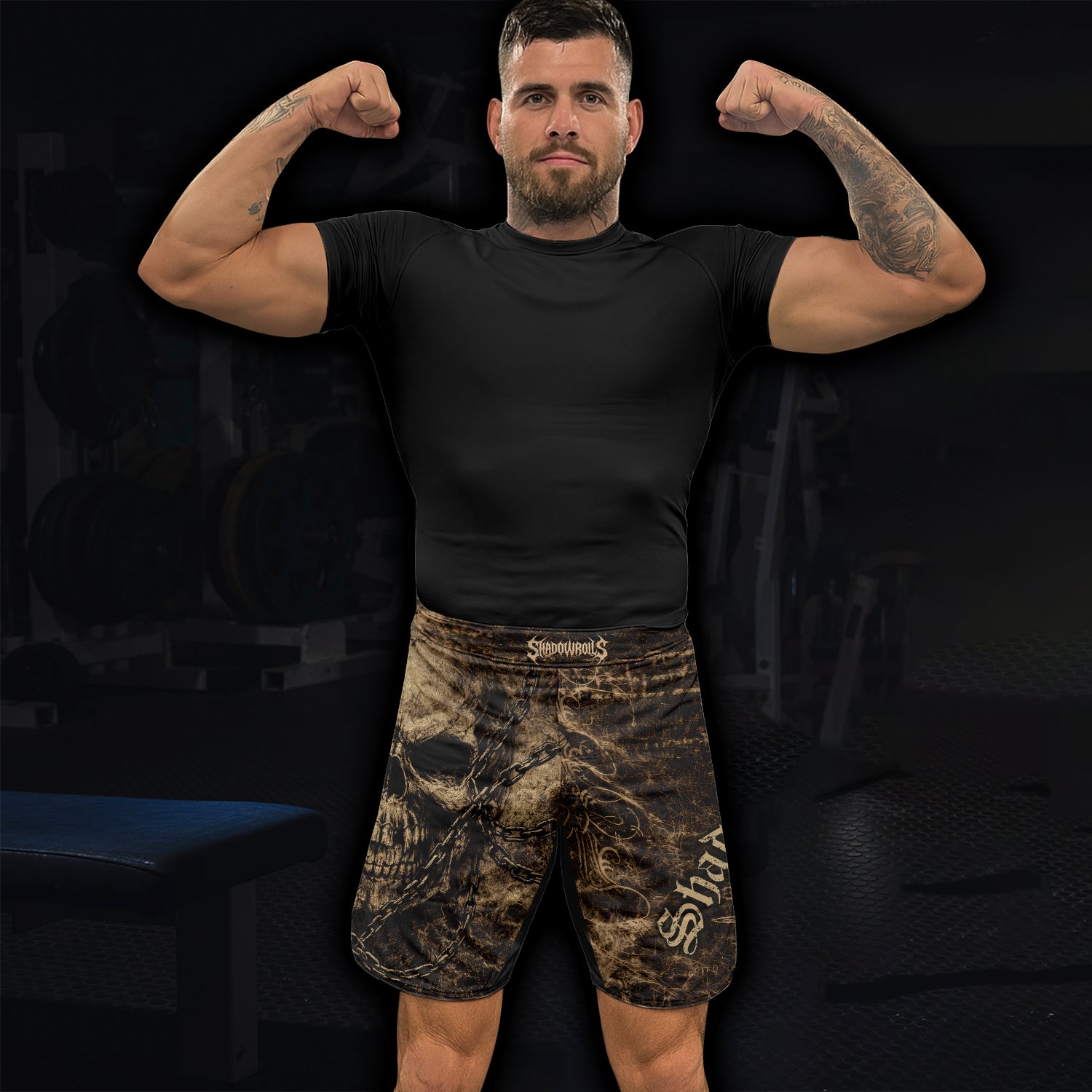 Shadowrolls Skull Chain Fight Shorts - lifestyle view
