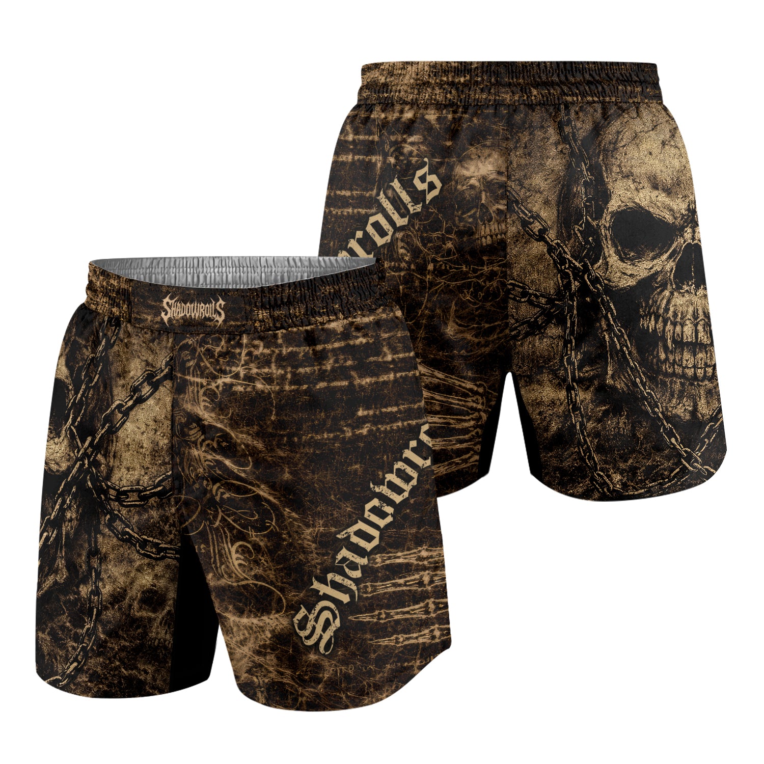 Shadowrolls Skull Chain Grappling Shorts - front and back view