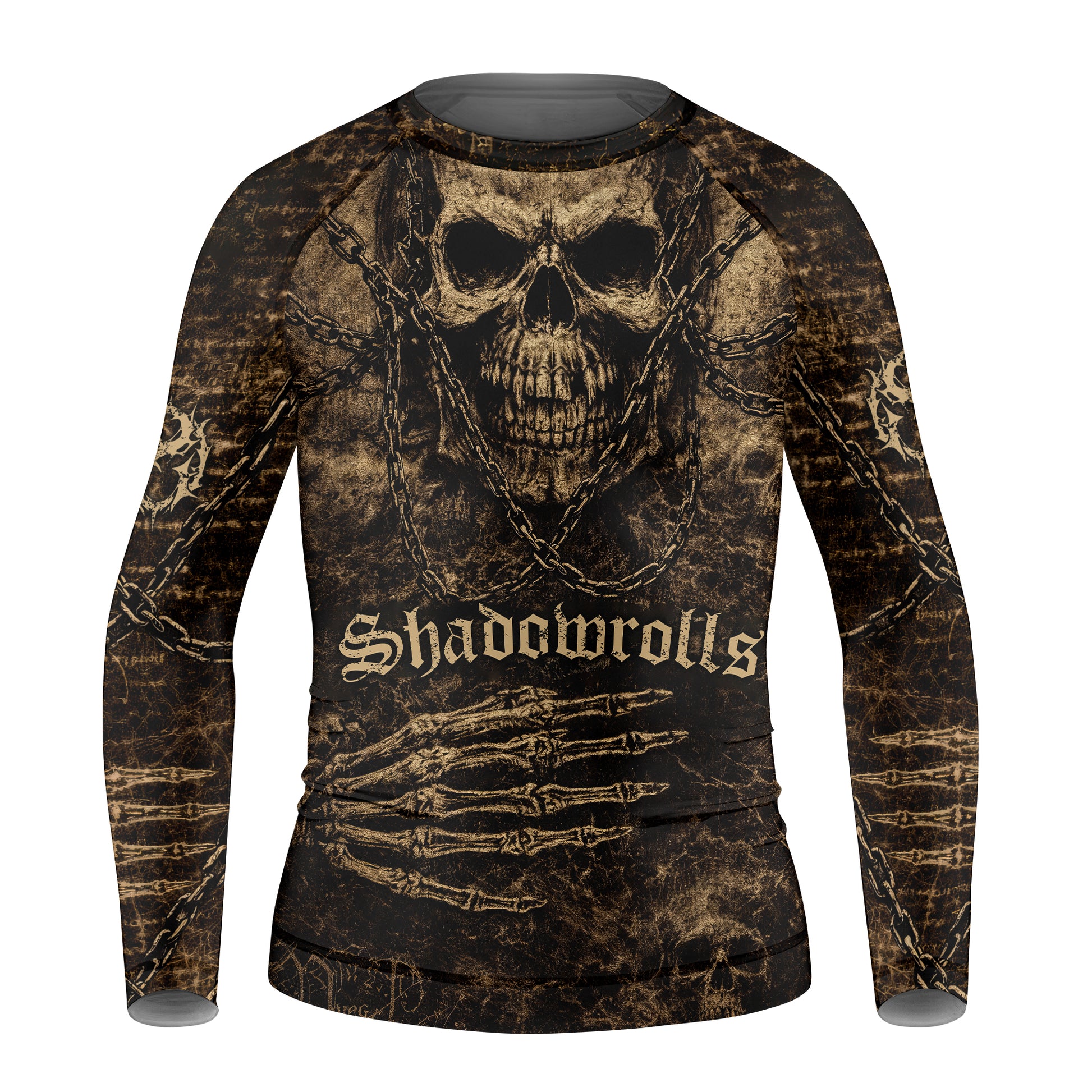 Shadowrolls Skull Chain Kids Rash Guard Long Sleeve - front view mockup
