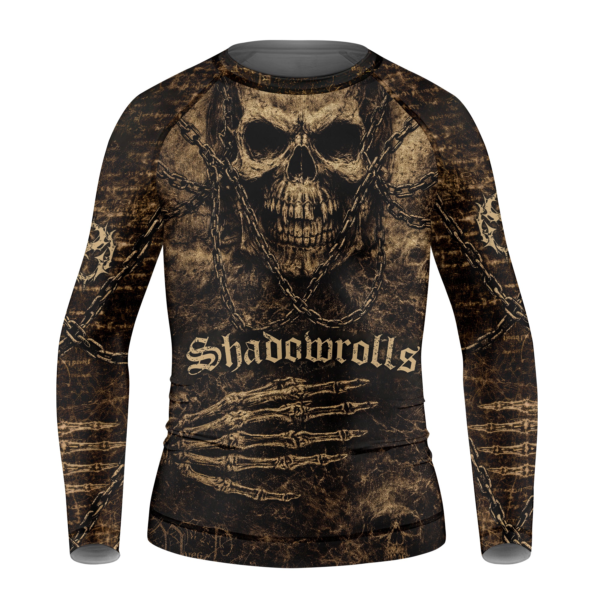 Shadowrolls Skull Chain Kids Rash Guard Long Sleeve - front view mockup