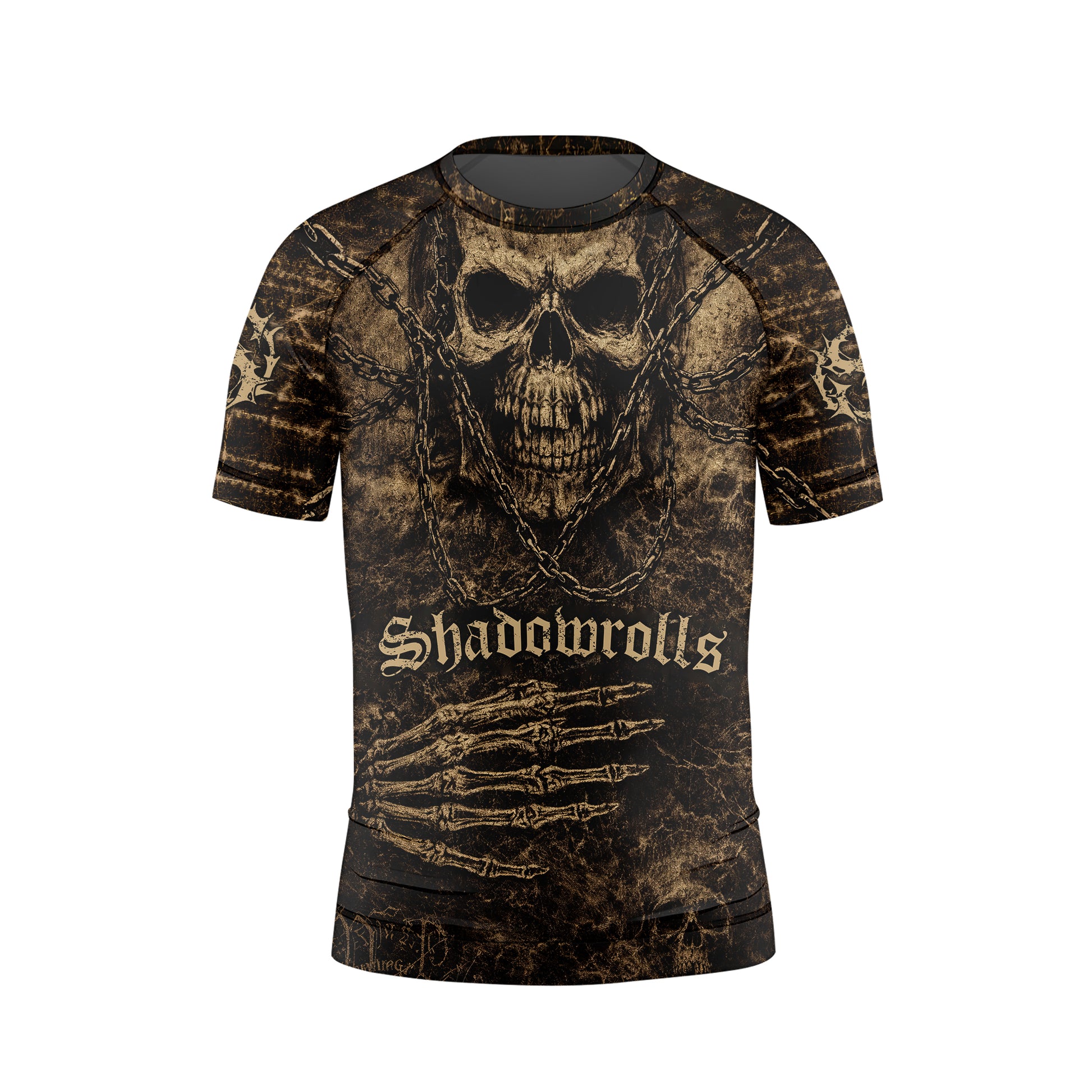 Shadowrolls Skull Chain Kids Rash Guard Short Sleeve - front view mockup