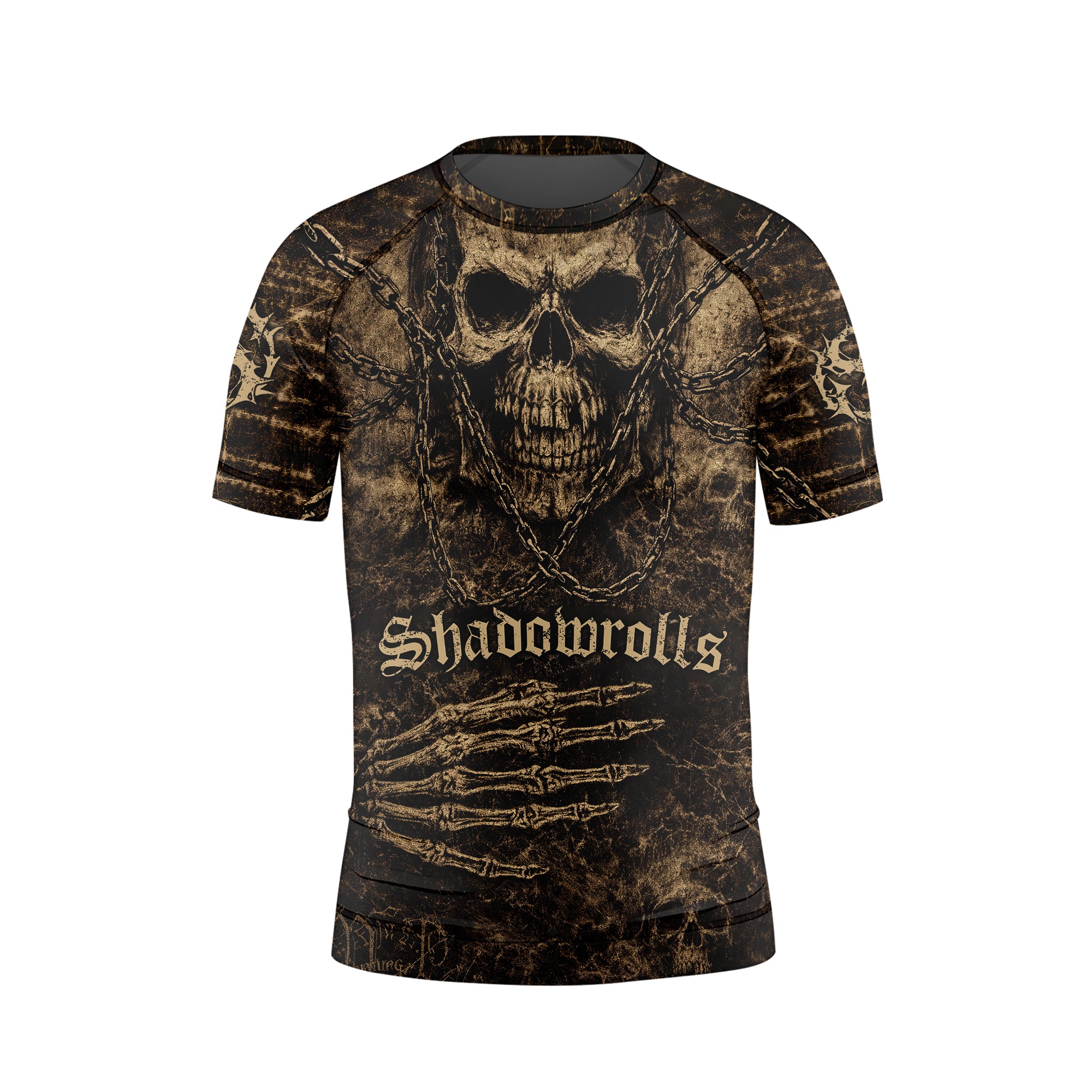 Shadowrolls Skull Chain Kids Rash Guard Short Sleeve - front view mockup