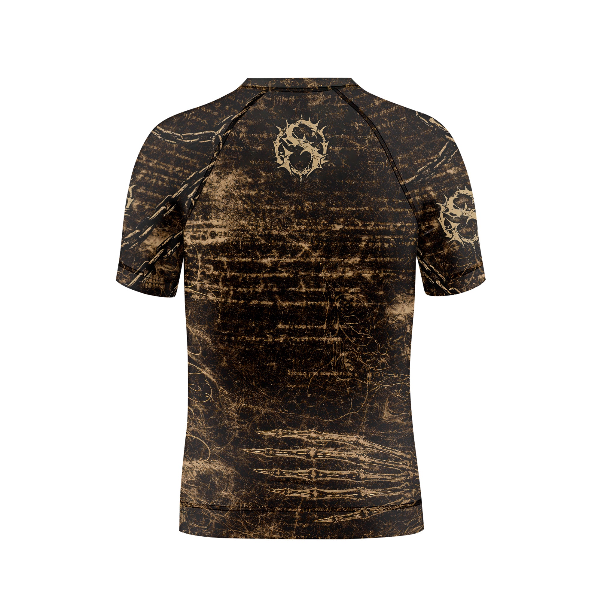 Shadowrolls Skull Chain Kids Rash Guard Short Sleeve - back view mockup
