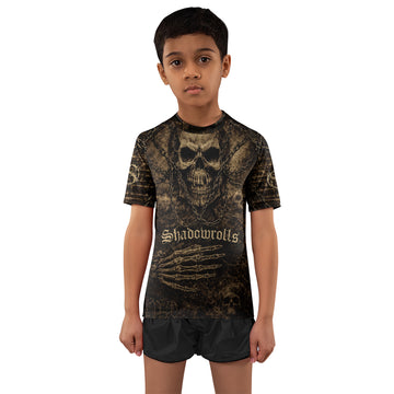 Shadowrolls Skull Chain Kids Rash Guard Short Sleeve - boy's lifestyle view