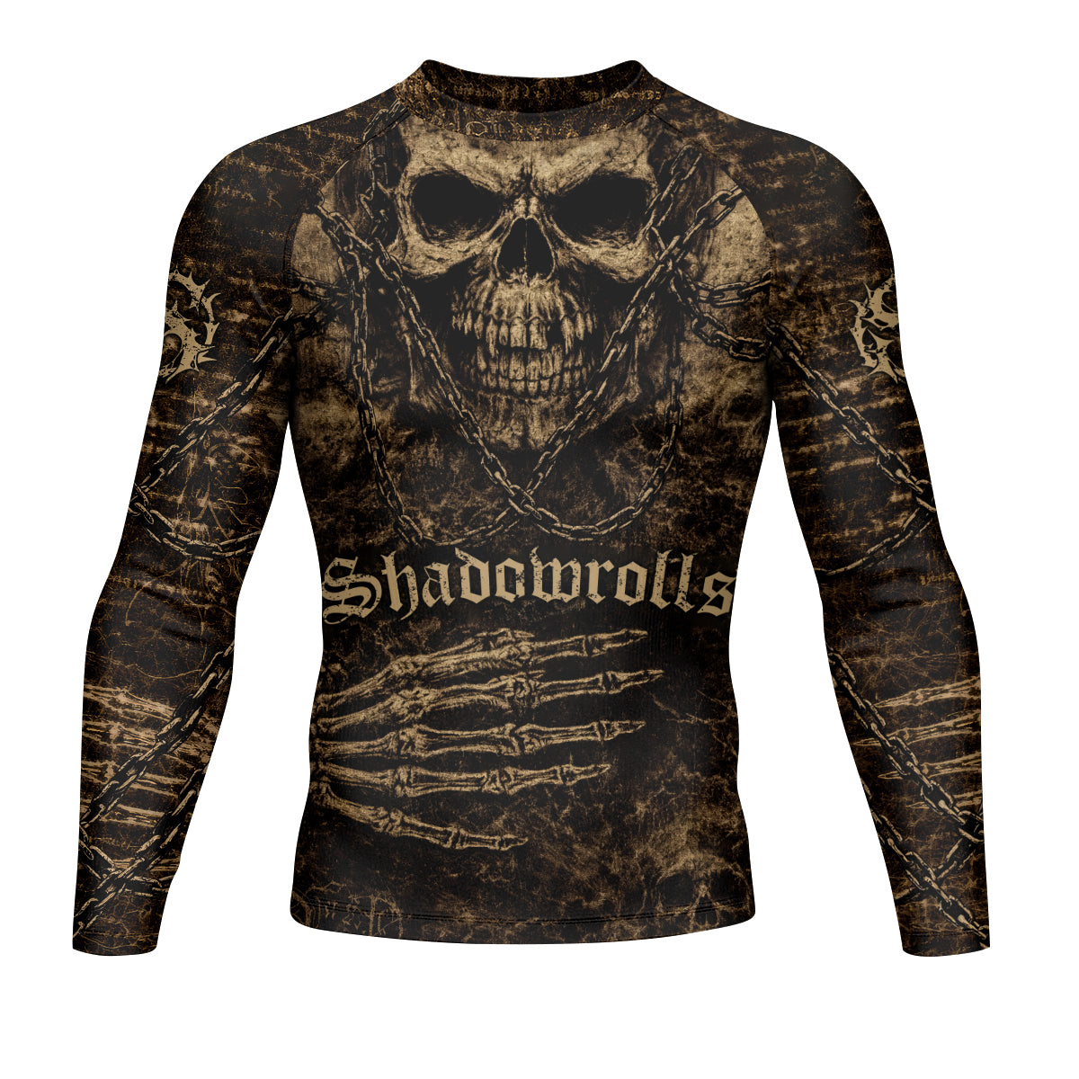Shadowrolls Skull Chain Men's Rash Guard Long Sleeve - front view mockup