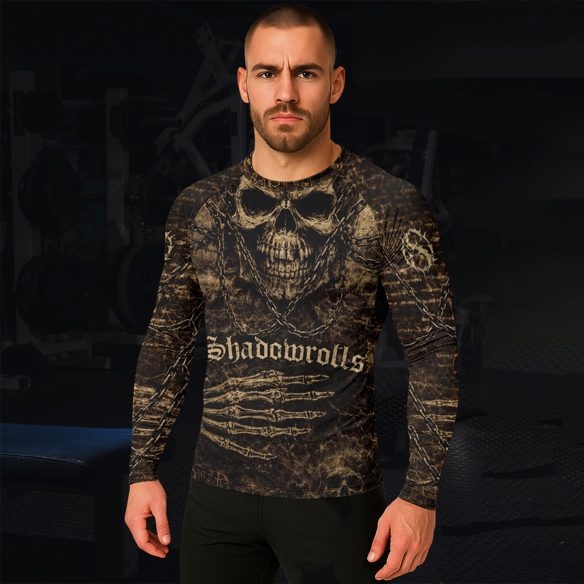 Shadowrolls Skull Chain Men's Rash Guard Long Sleeve - lifestyle view