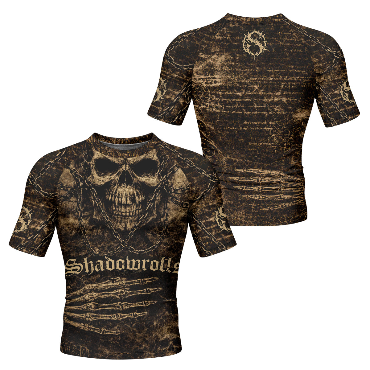 Shadowrolls Skull Chain Men's Rash Guard Short Sleeve - front and back view