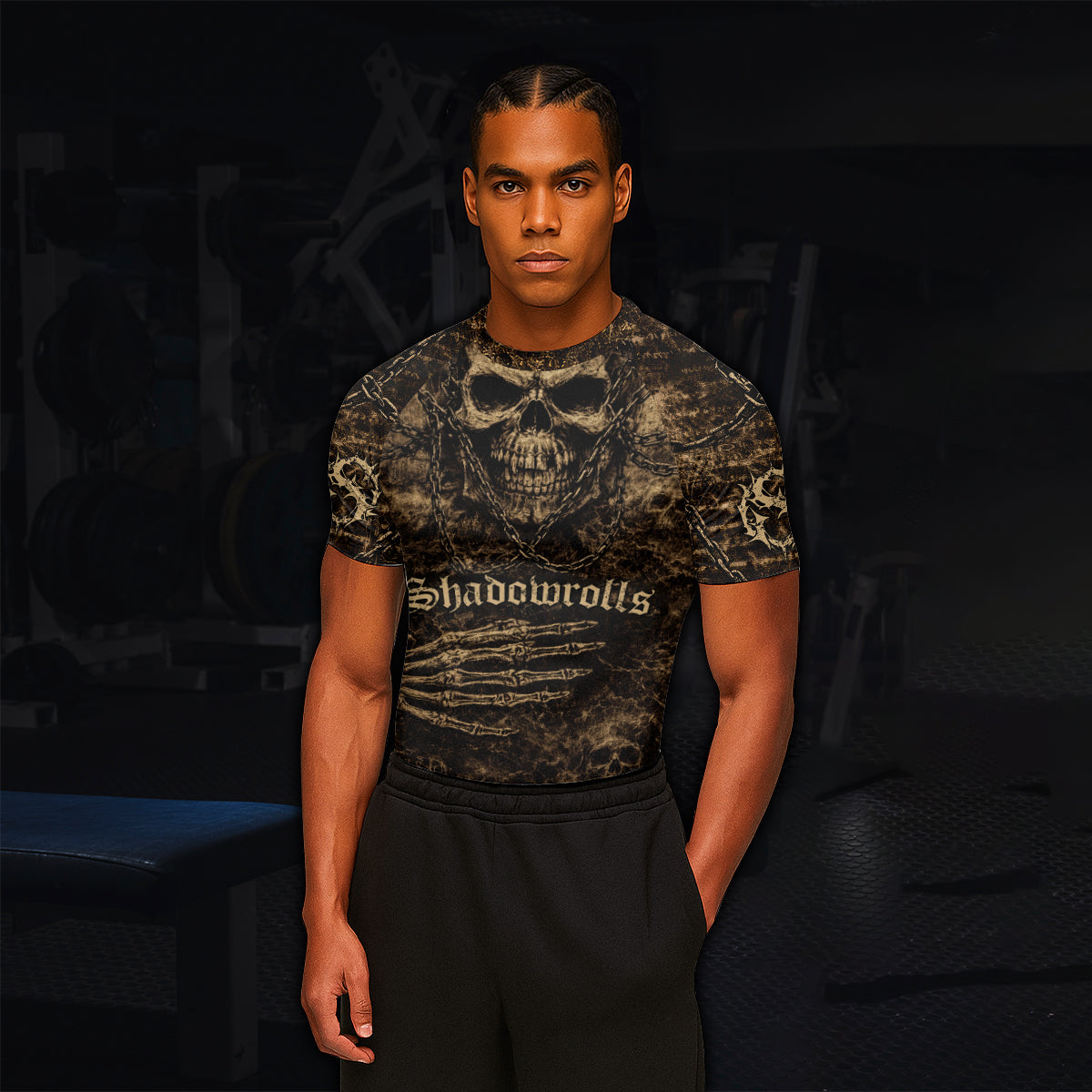 Shadowrolls Skull Chain Men's Rash Guard Short Sleeve - lifestyle view