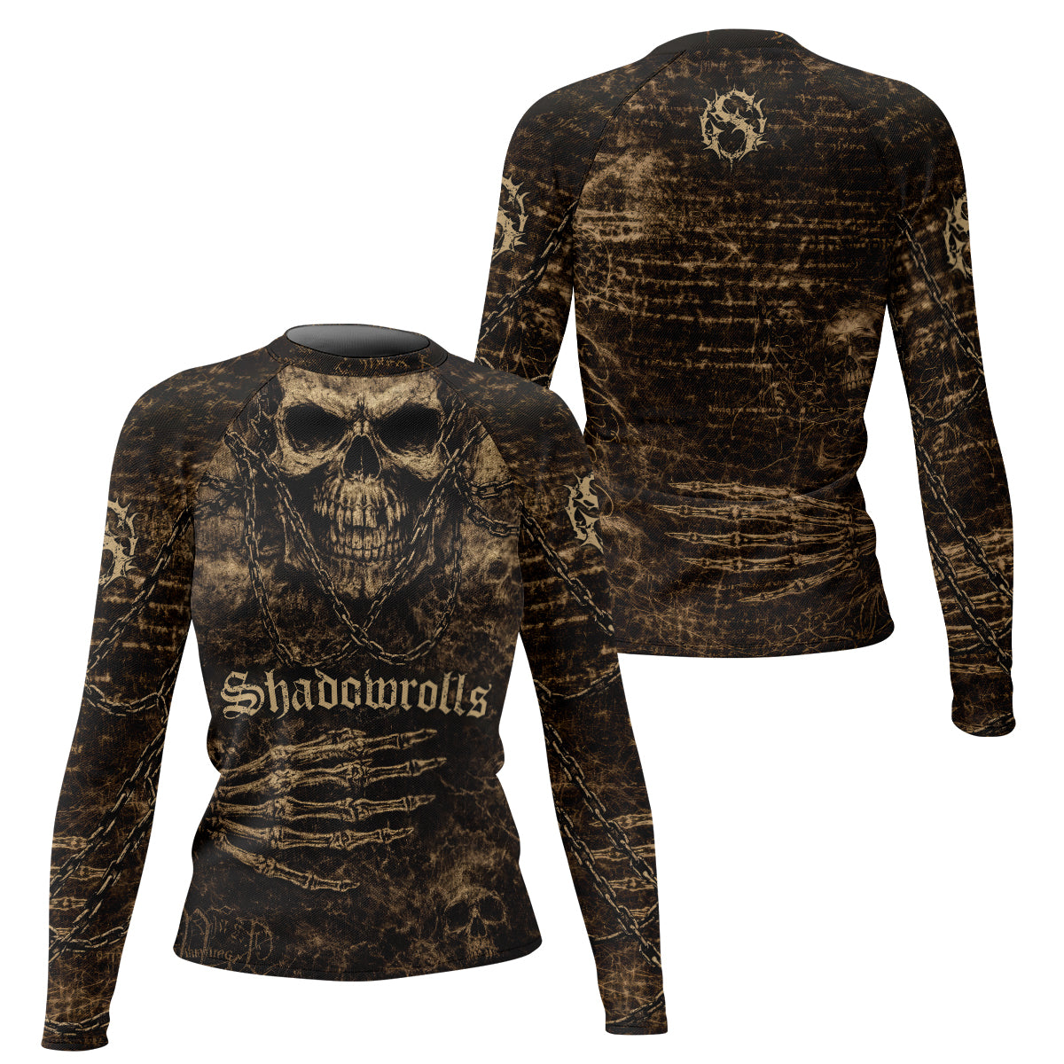 Shadowrolls Skull Chain Women's Rash Guard Long Sleeve - front and back view