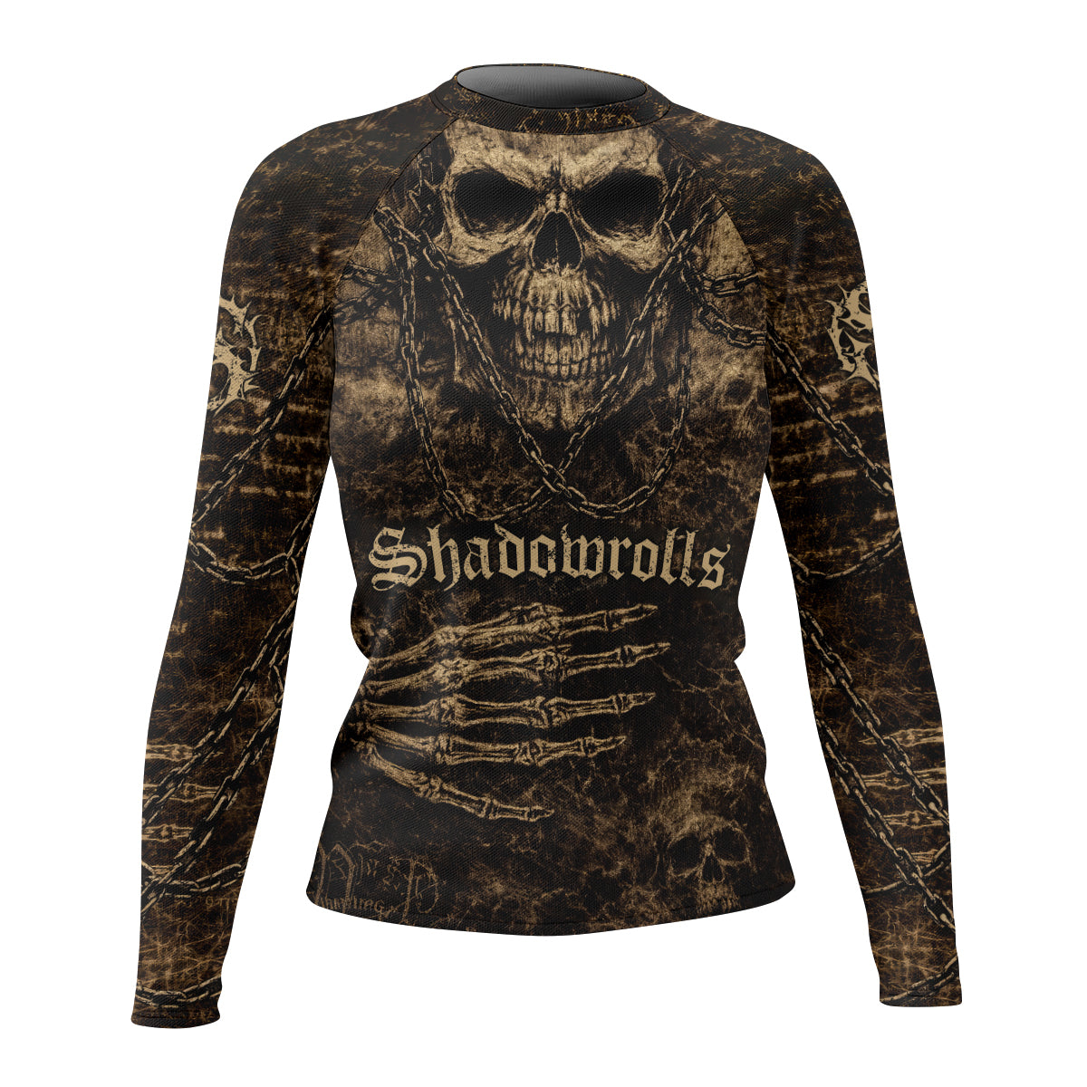 Shadowrolls Skull Chain Women's Rash Guard Long Sleeve - front view mockup