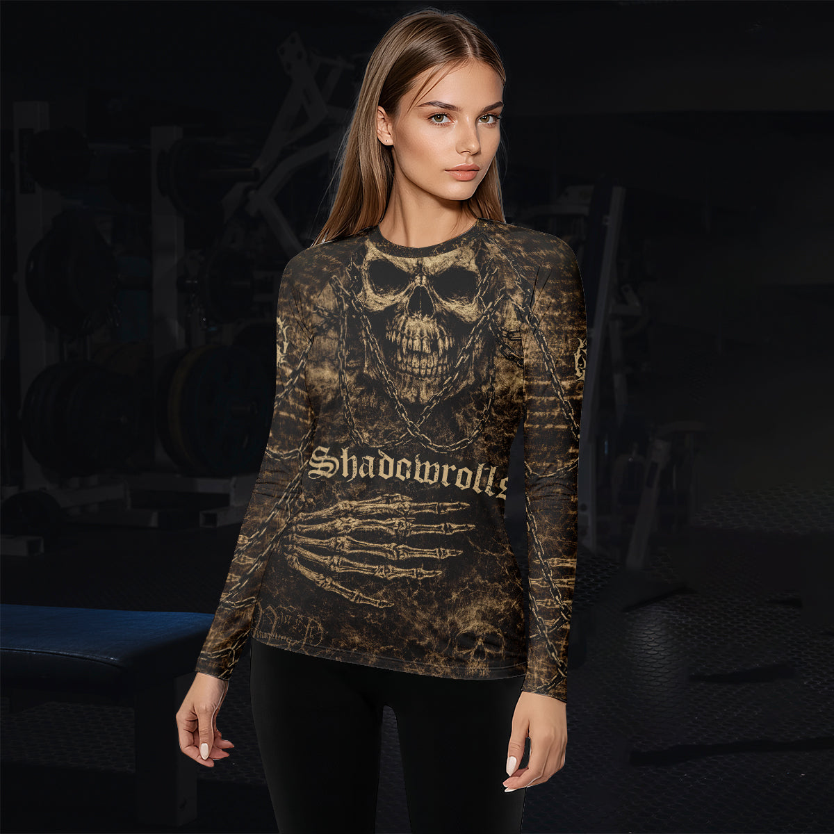 Shadowrolls Skull Chain Women's Rash Guard Long Sleeve - lifestyle view