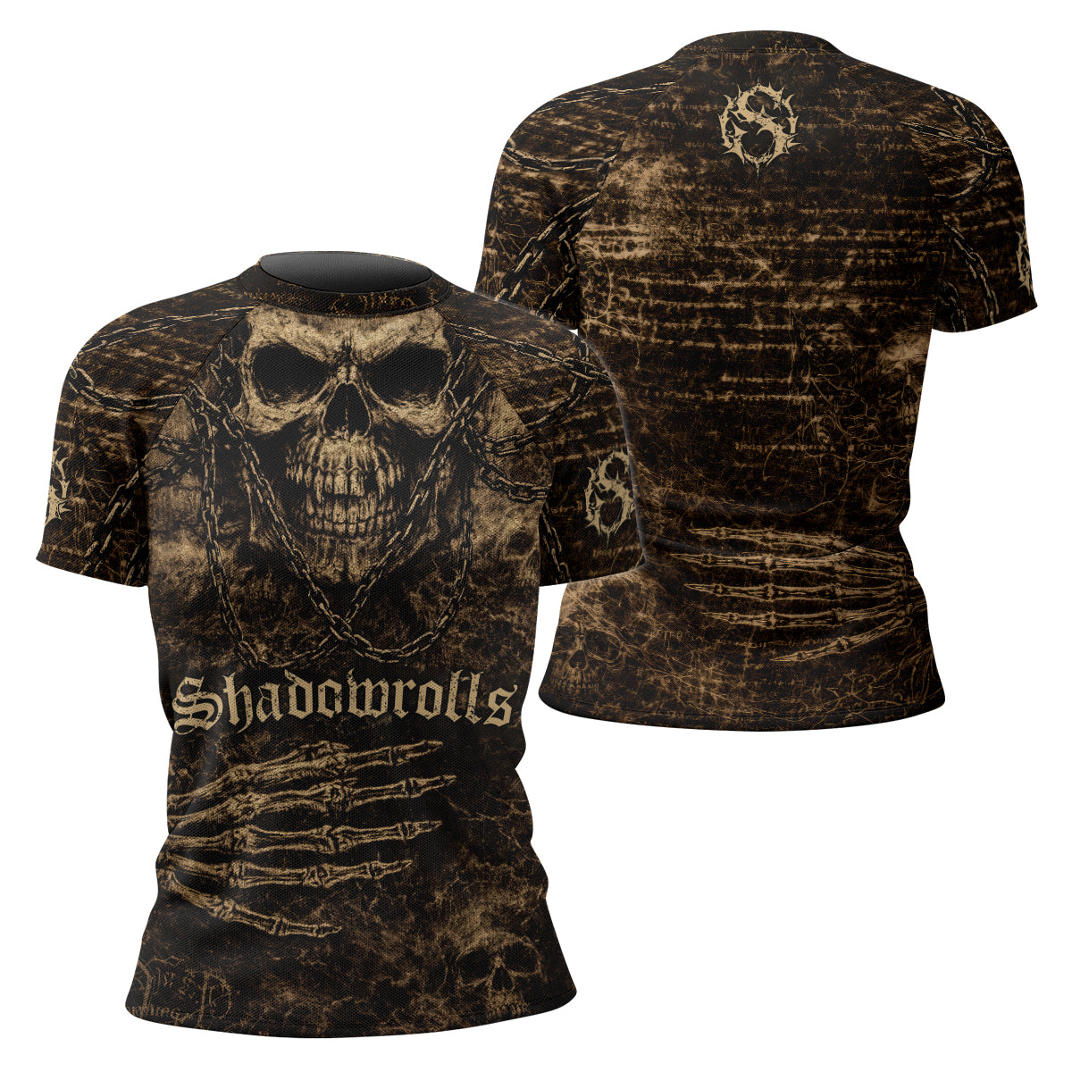 Shadowrolls Skull Chain Women's Rash Guard Short Sleeve - front and back view