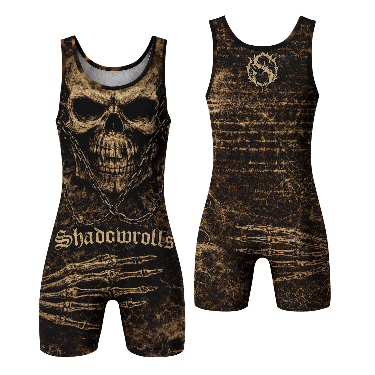 Shadowrolls Skull Chain Wrestling Singlet - front and back view
