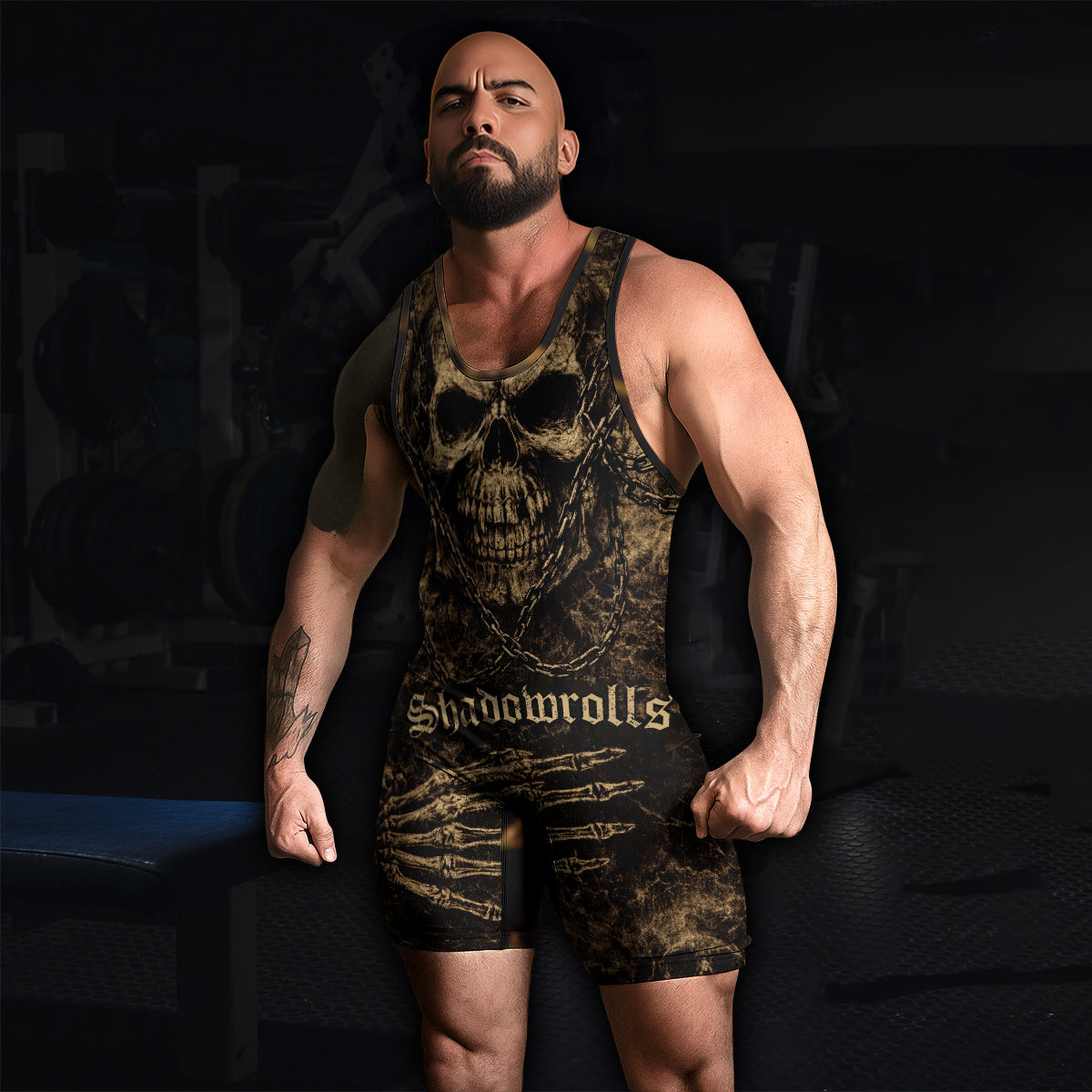 Shadowrolls Skull Chain Wrestling Singlet - men's lifestyle view