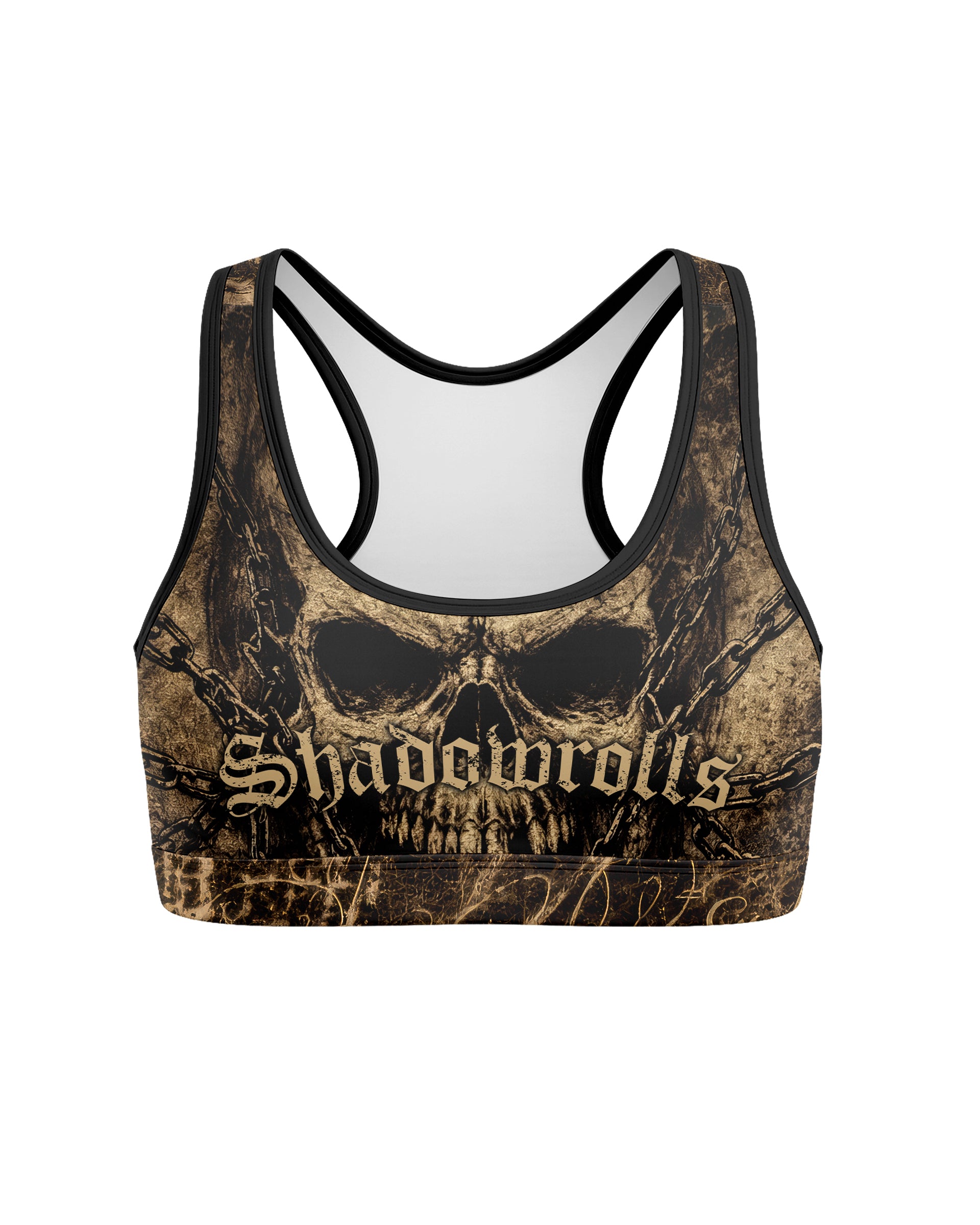 Shadowrolls Skull Chain Women's Padded Sports Bra - front view mockup