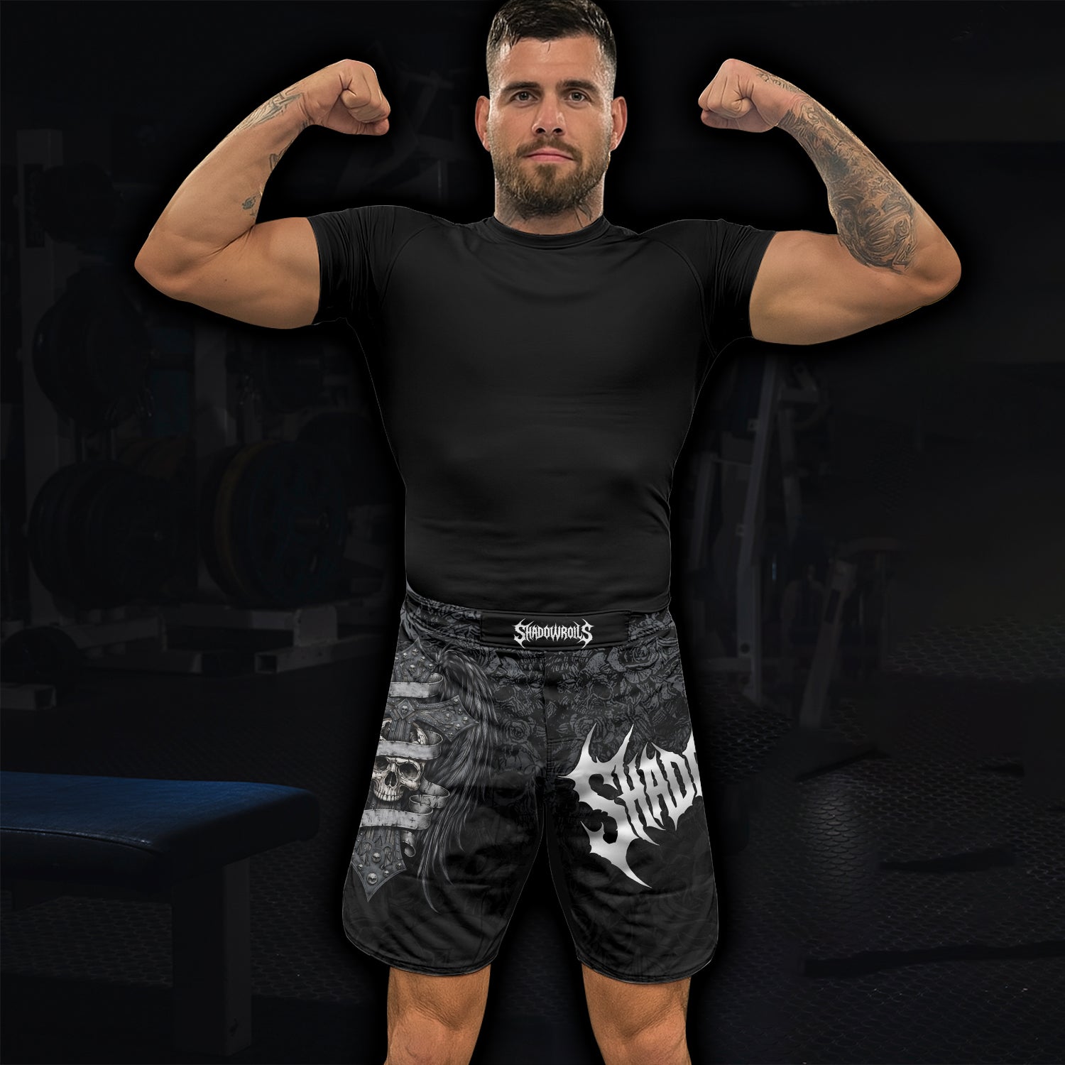 Angelic Skull Gothic Cross Fight Shorts - lifestyle view