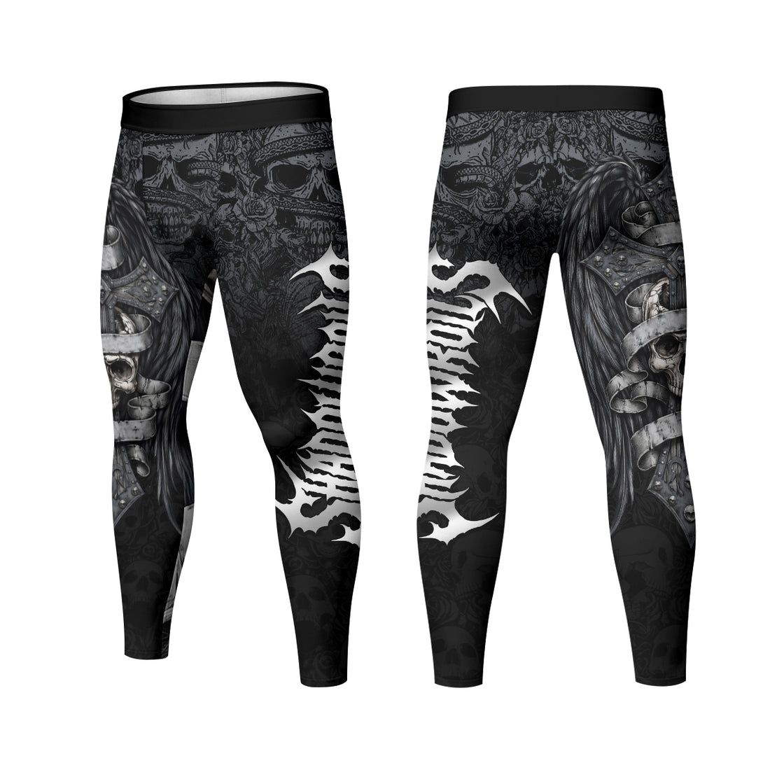 Angelic Skull Gothic Cross Men's Leggings - lifestyle view
