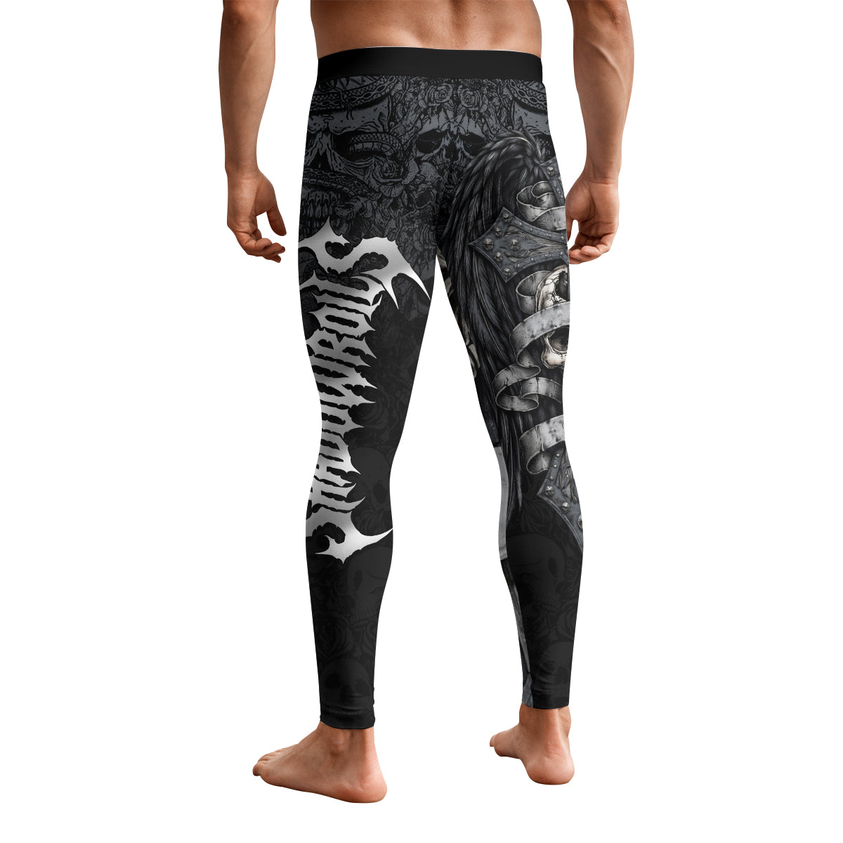 Angelic Skull Gothic Cross Men's Leggings - back view mockup