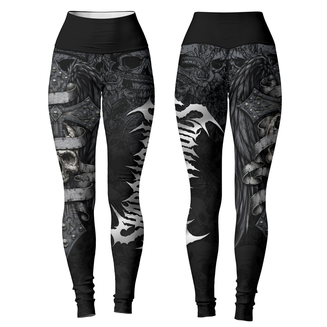 Angelic Skull Gothic Cross Women's Leggings - lifestyle view