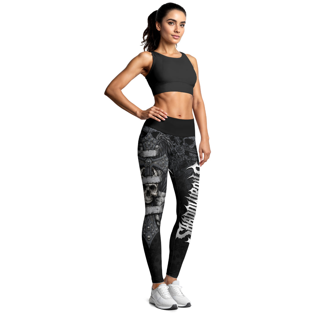 Angelic Skull Gothic Cross Women's Leggings - lifestyle view