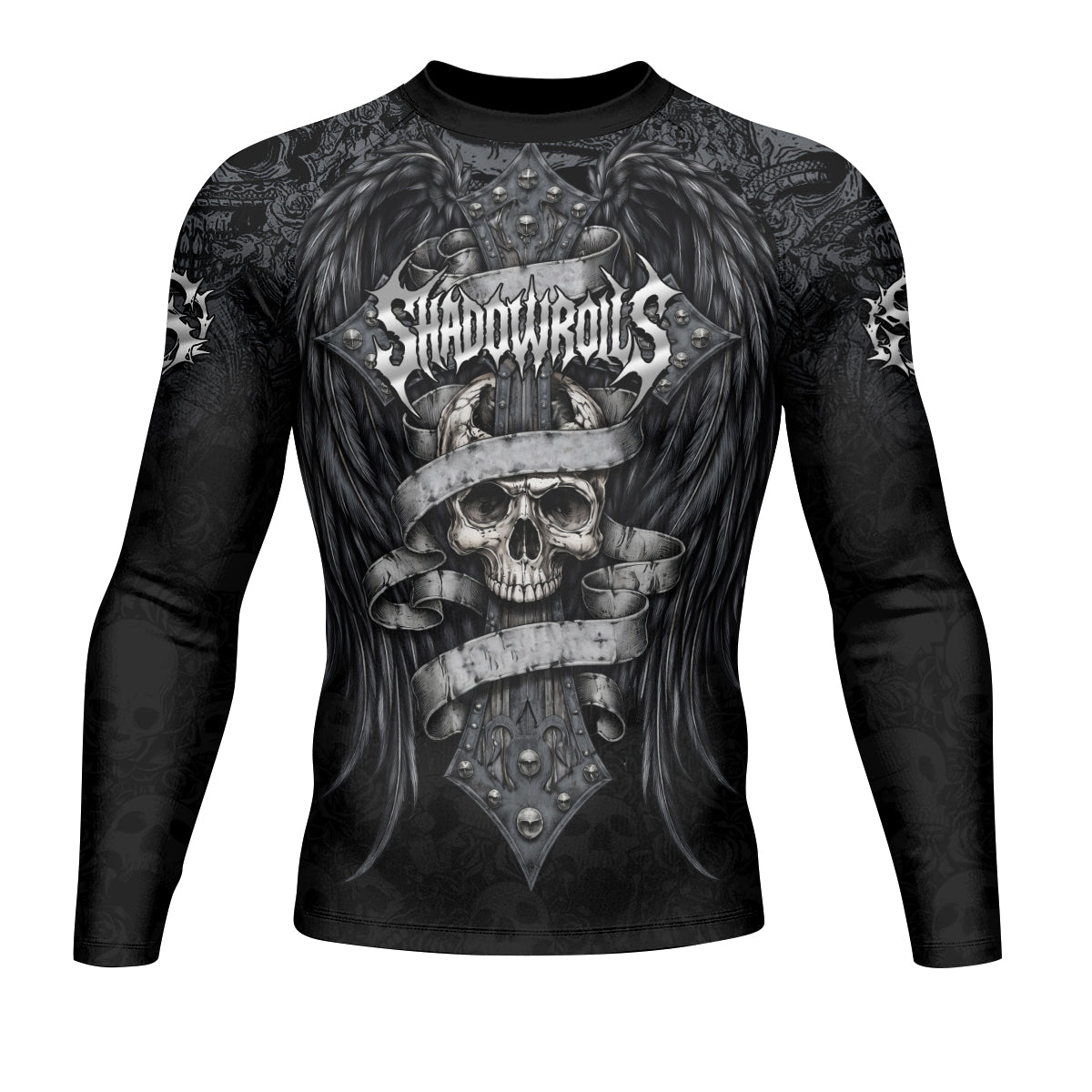 Angelic Skull Gothic Cross Men's Rash Guard Long Sleeve - front view mockup