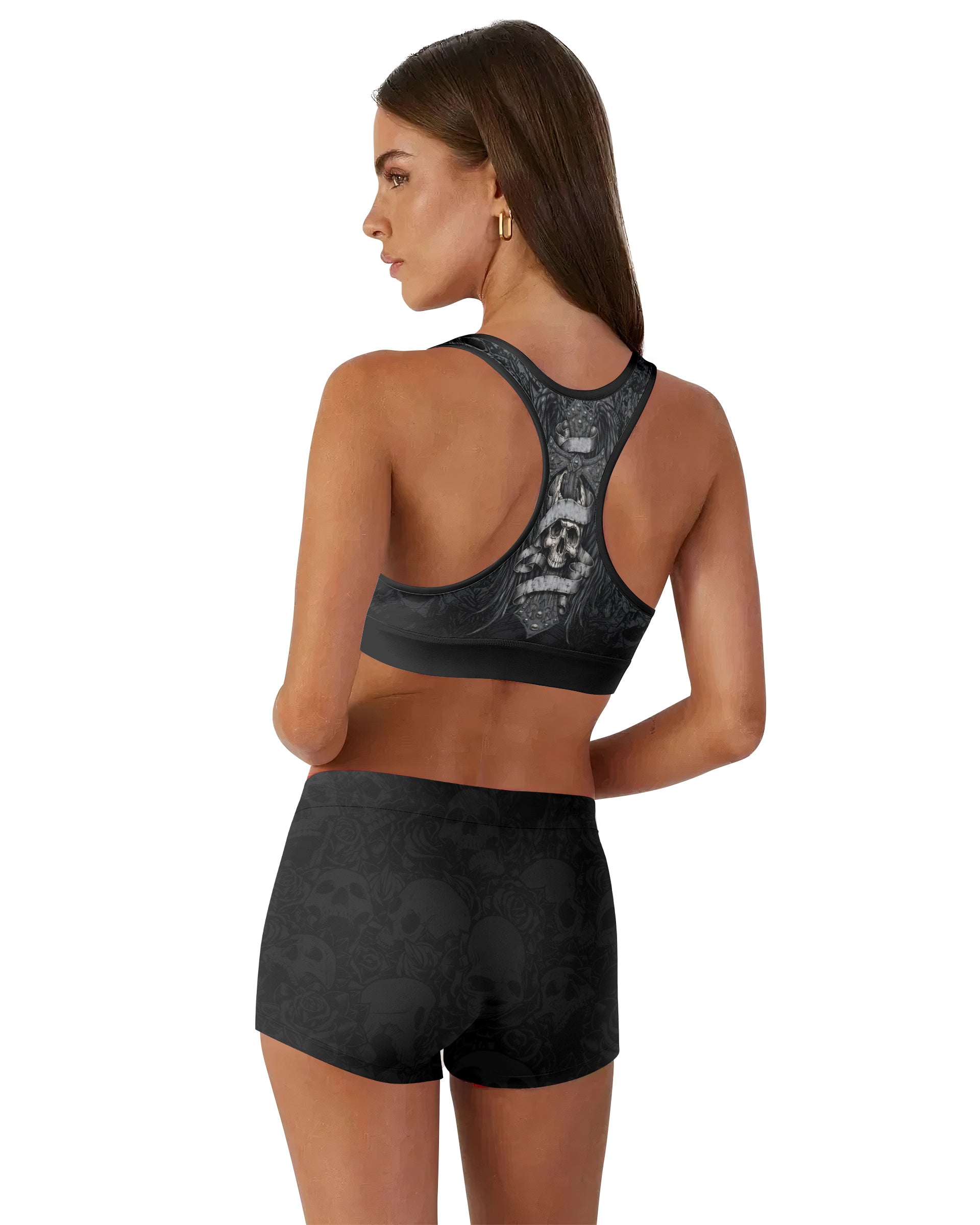 Angelic Skull Gothic Cross Women's Workout Set - back lifestyle view