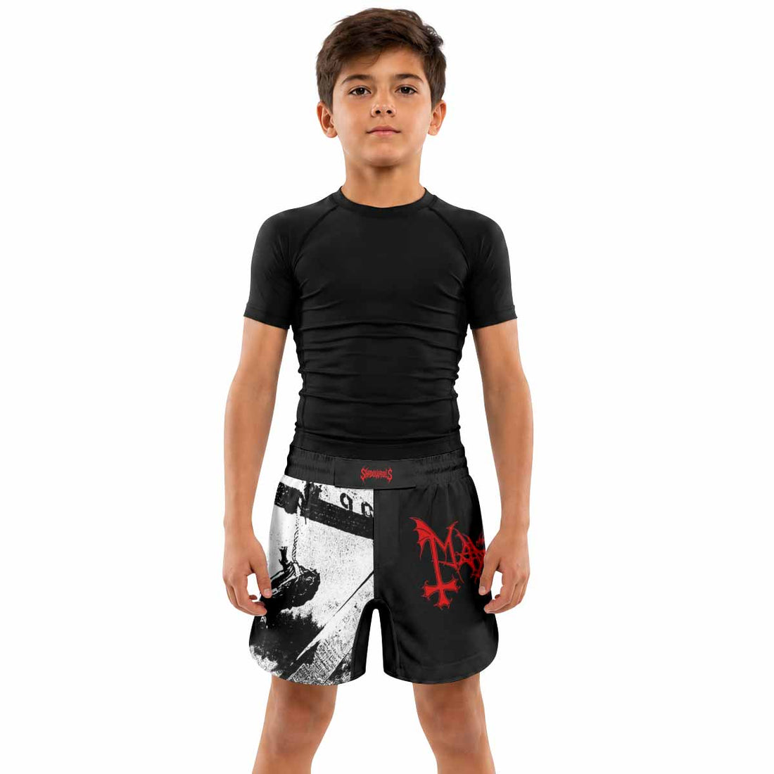 Mayhem Deathcrush No Fun No Core No Mosh No Trends Kids Grappling Shorts - lifestyle