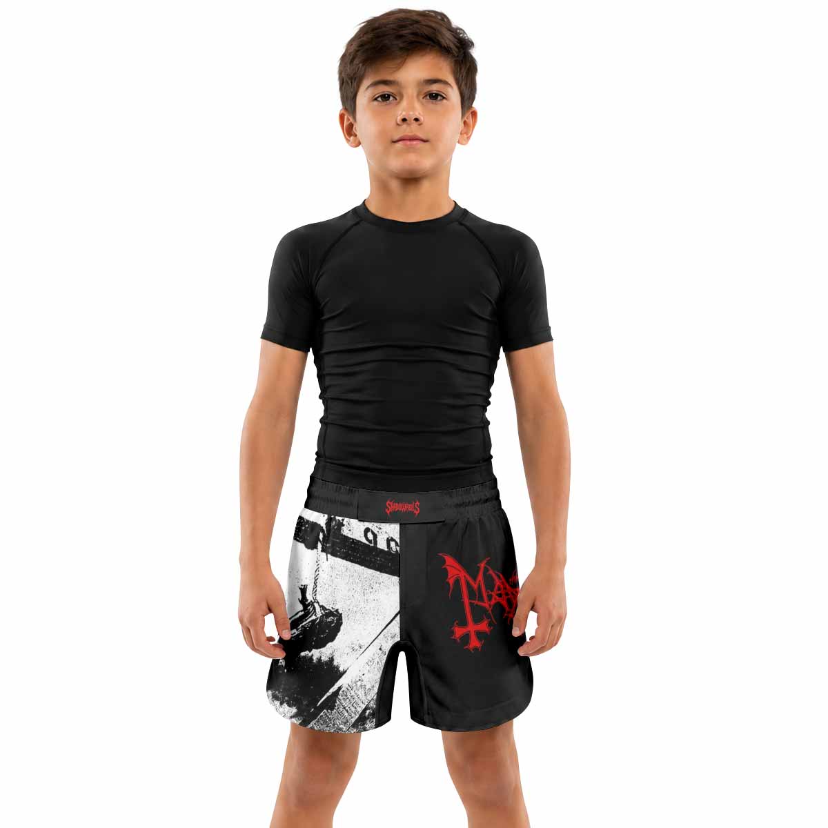 Mayhem Deathcrush No Fun No Core No Mosh No Trends Kids Grappling Shorts - lifestyle