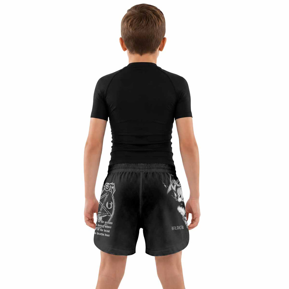 Venom Black Metal Goat Sigil Kids Grappling Shorts - lifestyle