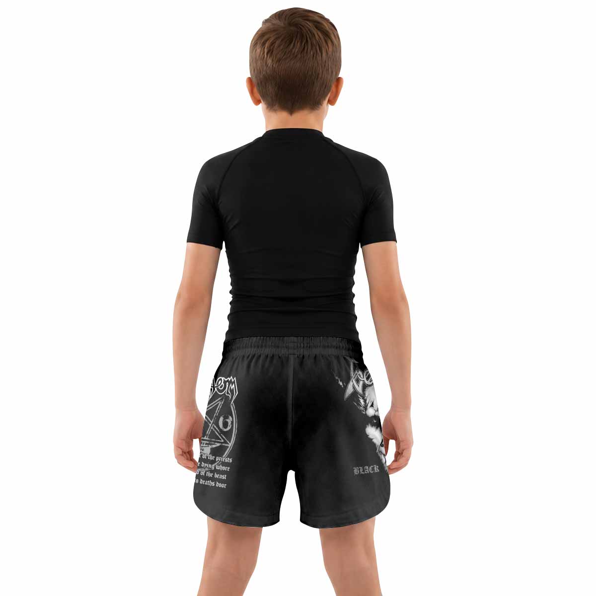 Venom Black Metal Goat Sigil Kids Grappling Shorts - lifestyle
