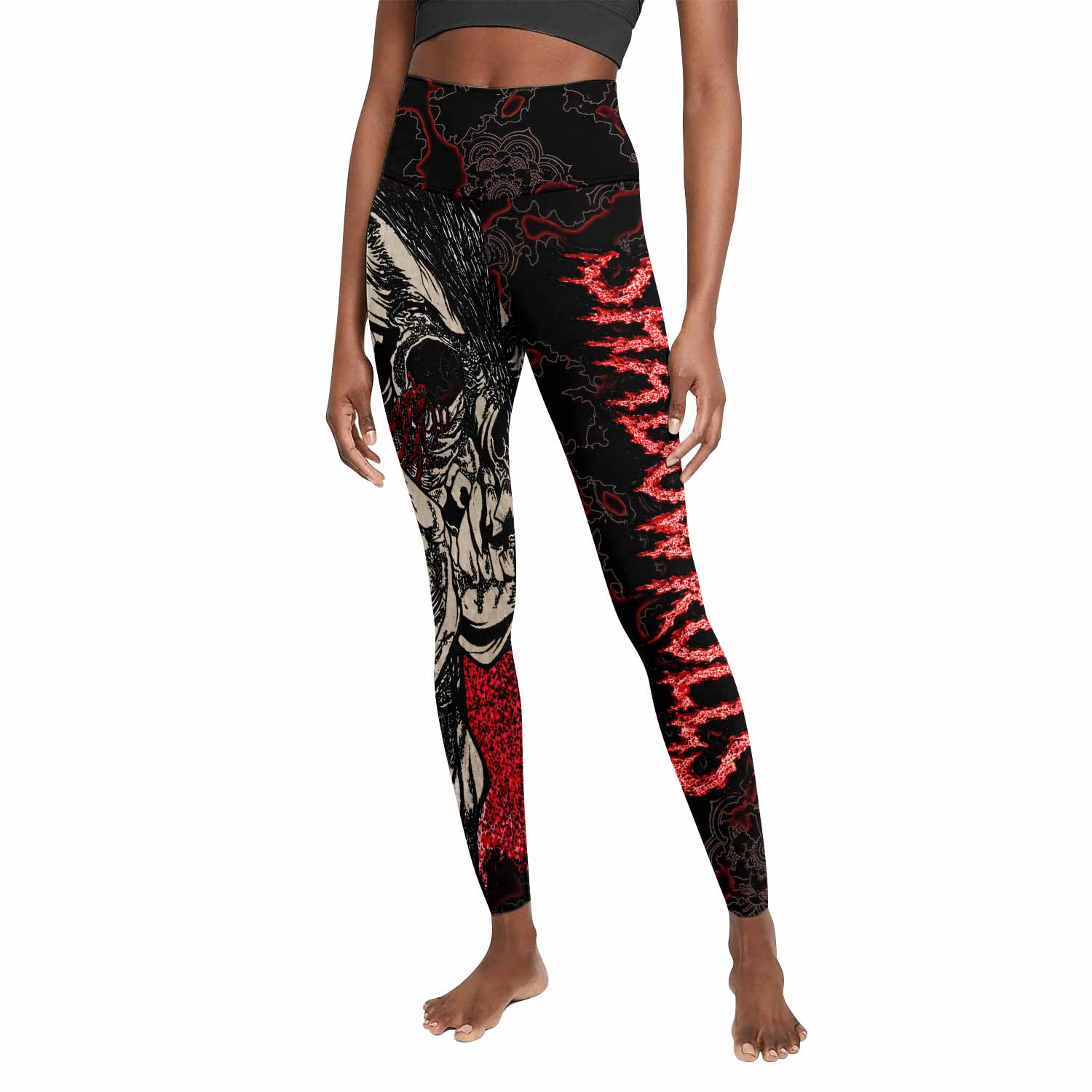 Crimson Hollow Skull Women's Leggings - front view mockup