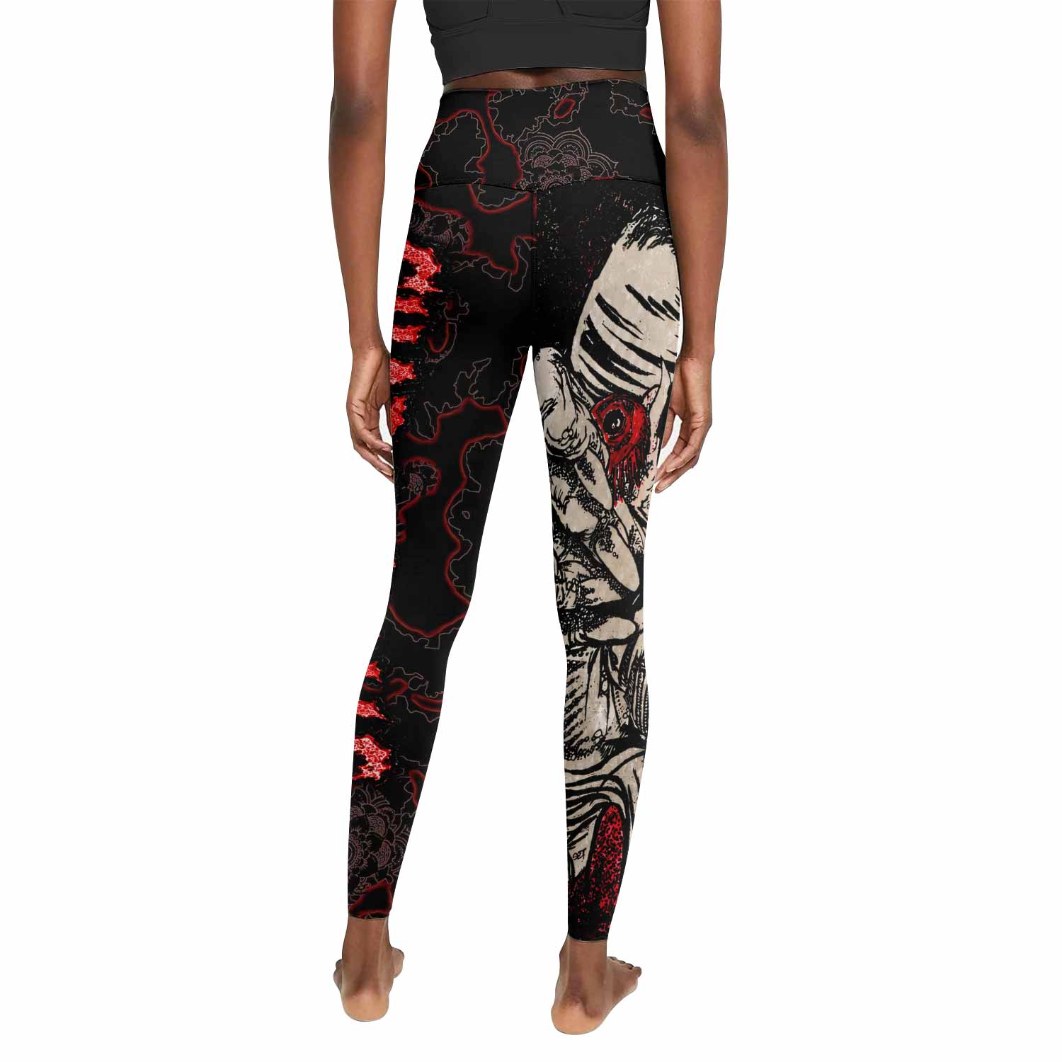 Crimson Hollow Skull Women's Leggings - back view mockup