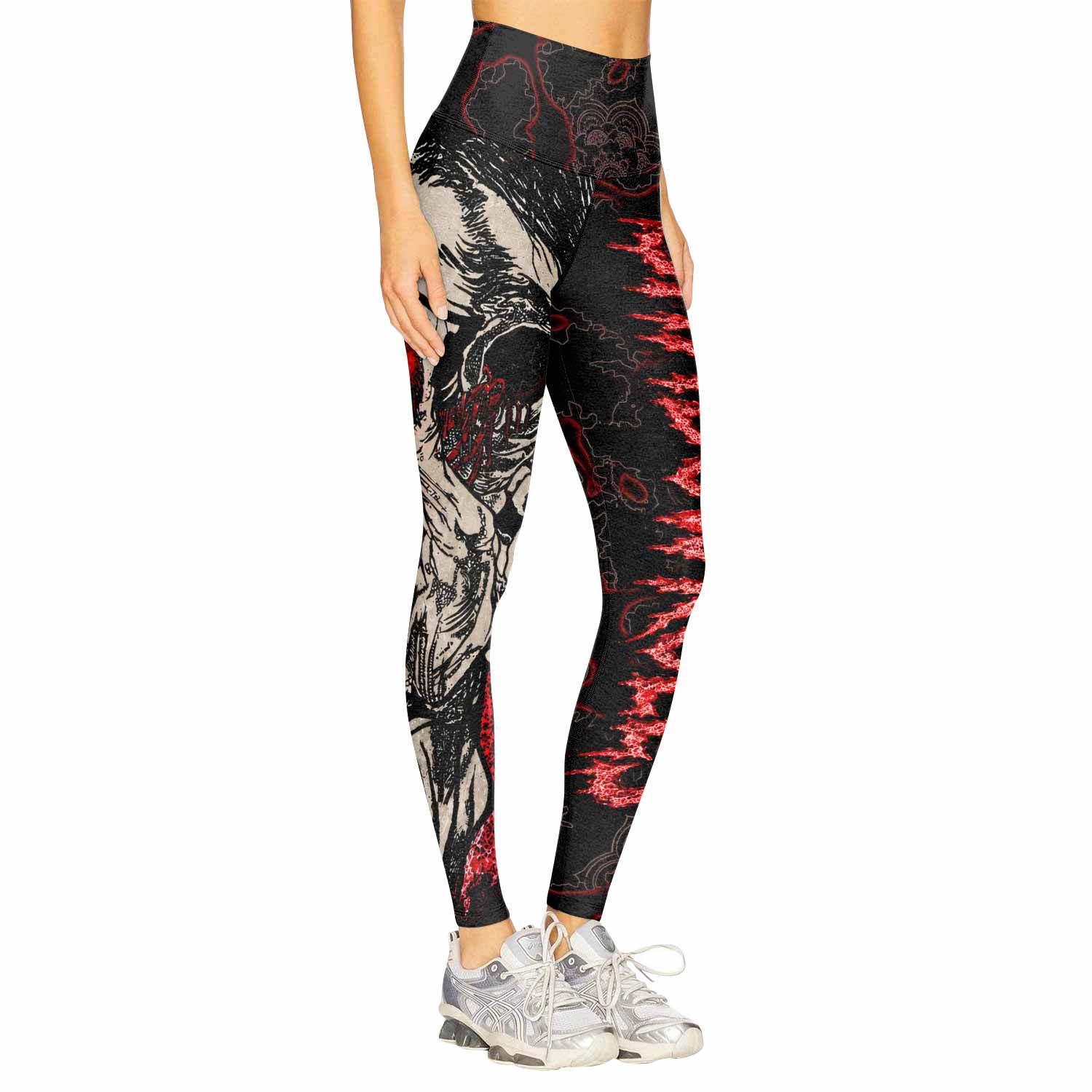 Crimson Hollow Skull Women's Leggings - right side mockup