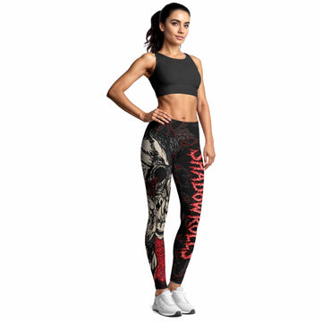 Crimson Hollow Skull Women's Leggings - lifestyle view