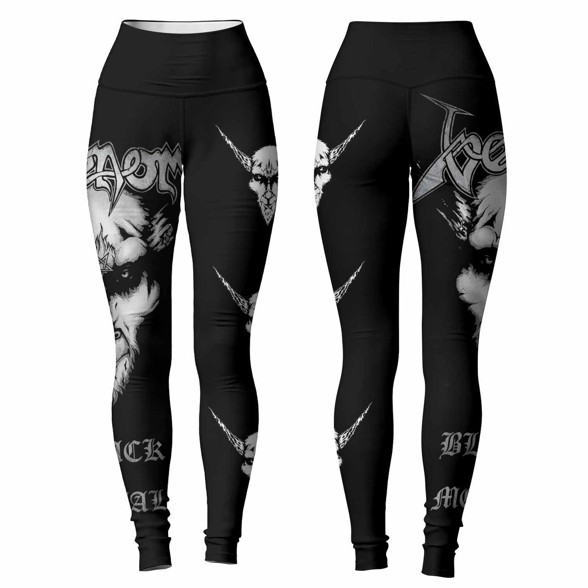 Venom Black Metal Goat Sigil Women's Leggings - front and back view