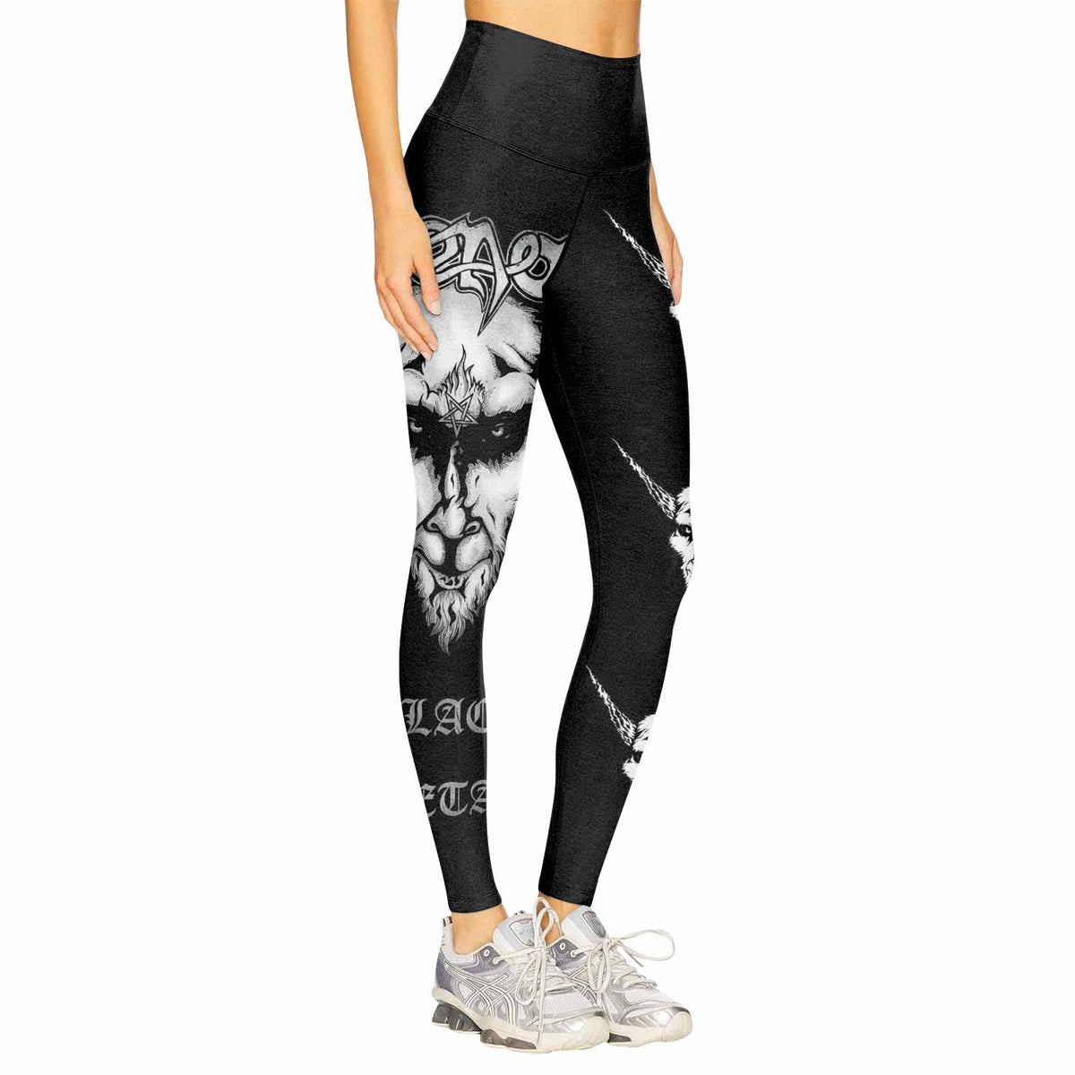 Venom Black Metal Goat Sigil Women's Leggings - right side mockup