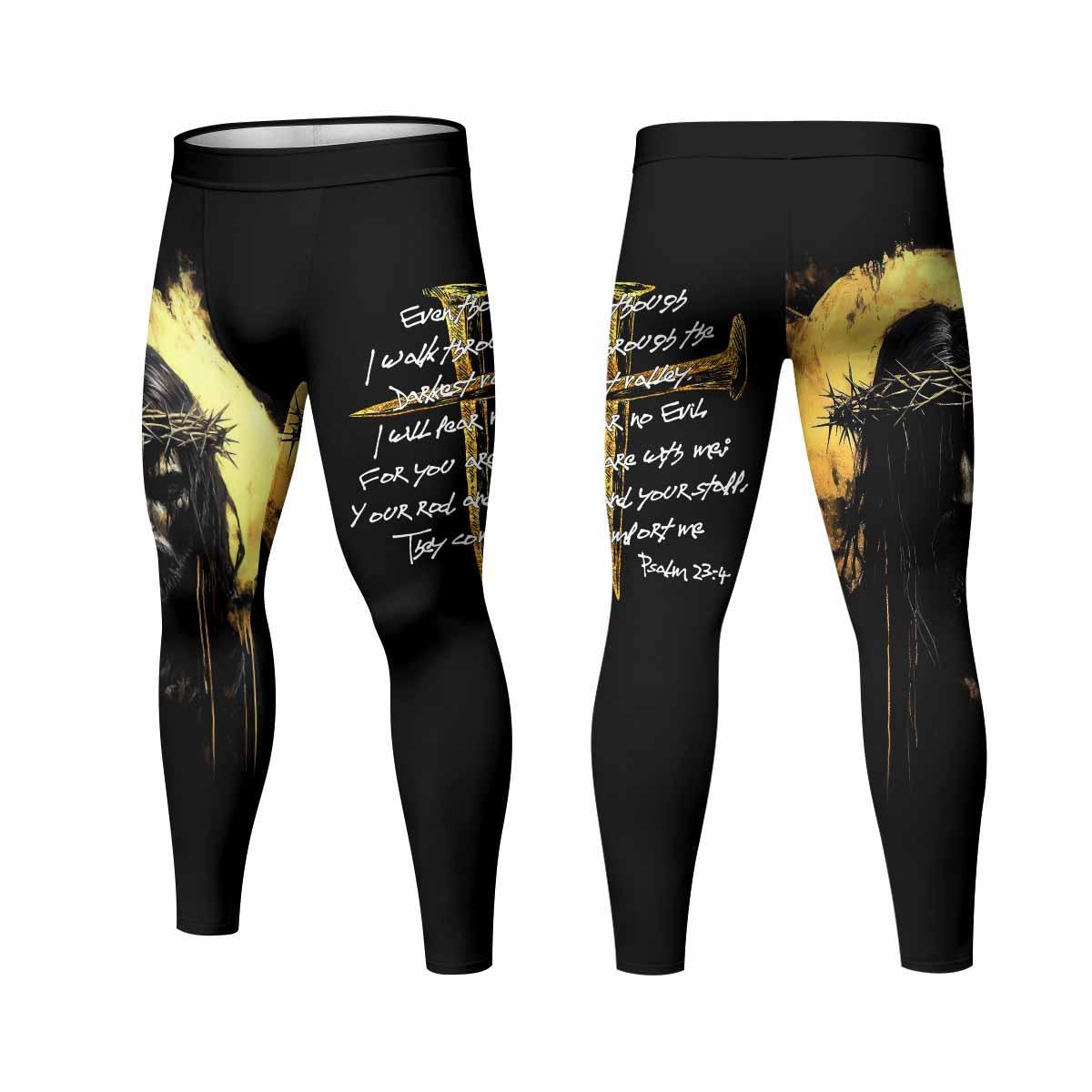 Psalm 23:4 No Evil Shall I Fear Men's Leggings - front and back view