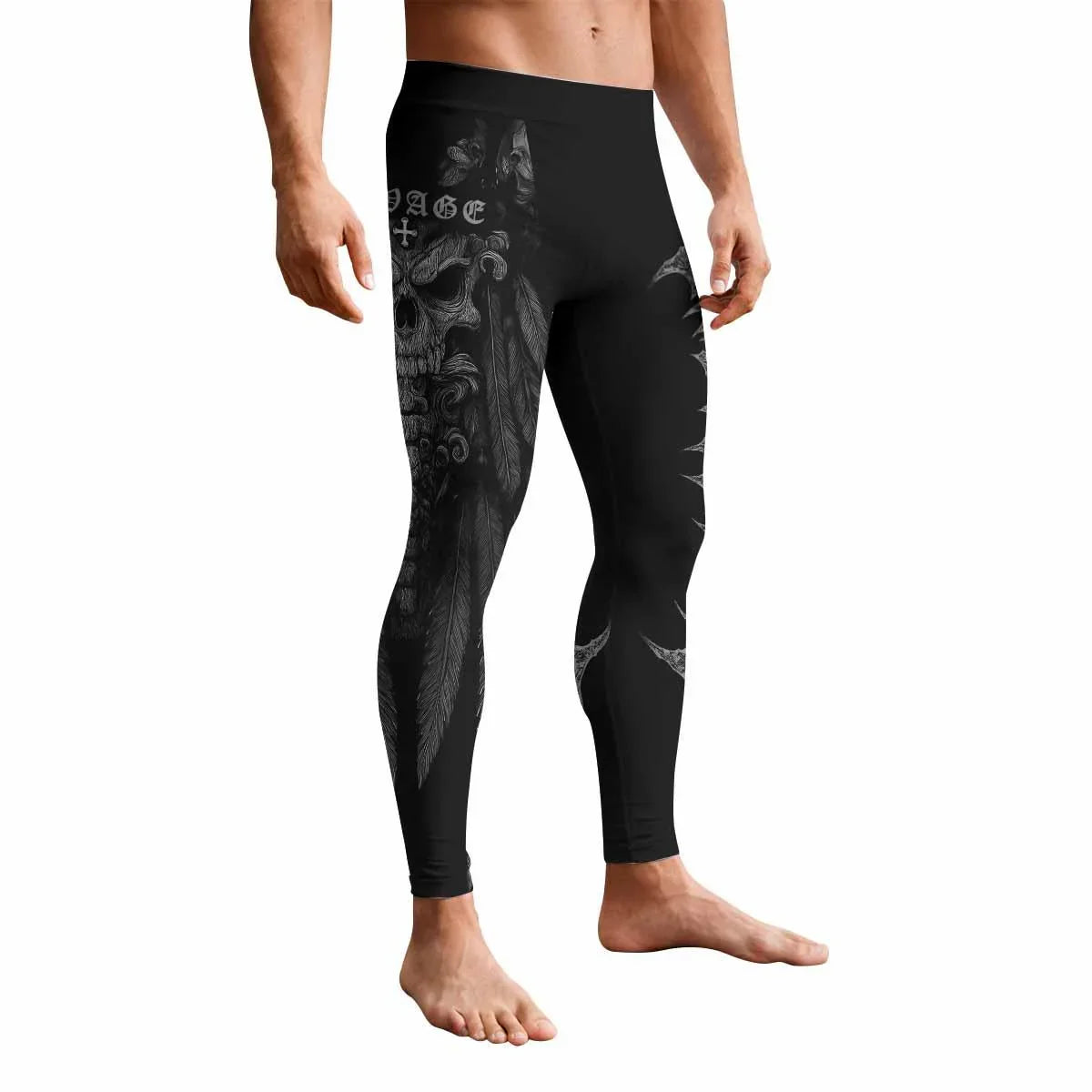 Savage Winged Skull Men's Leggings - front view mockup