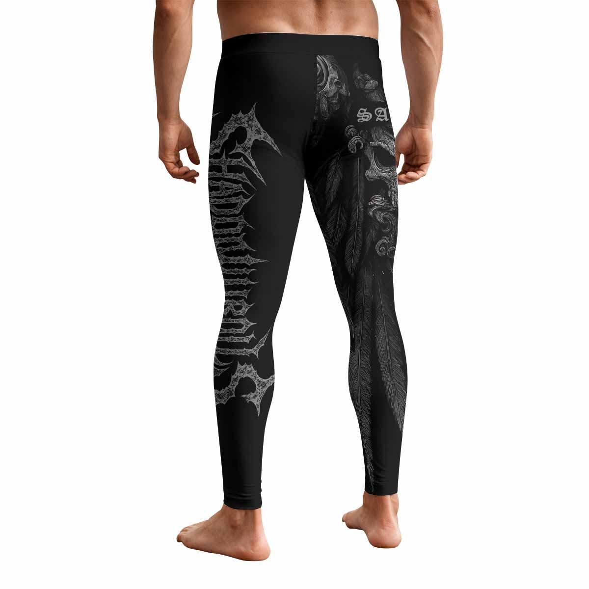 Savage Winged Skull Men's Leggings - back view mockup