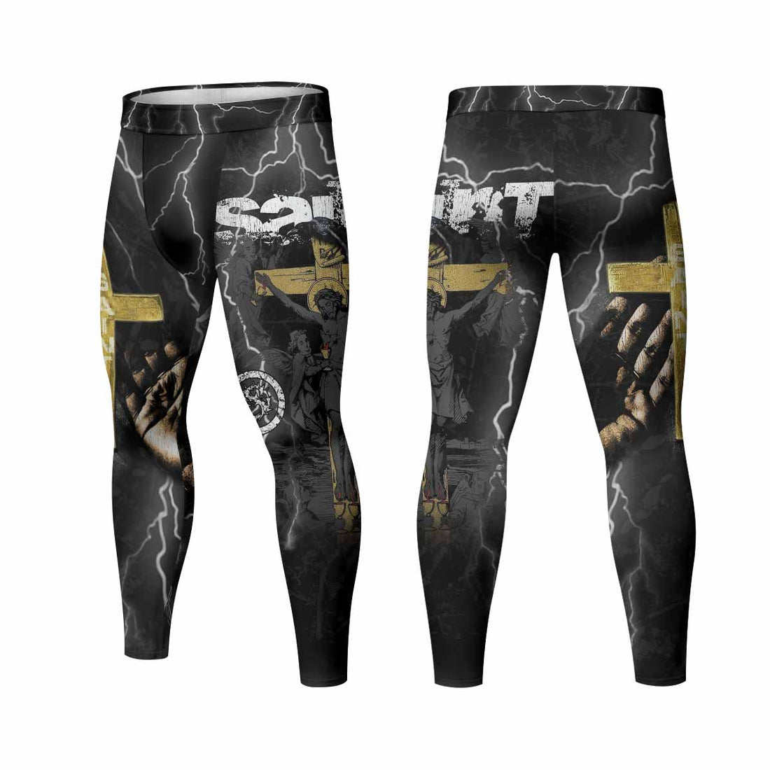 Crucified Saint Men's Leggings - front and back view
