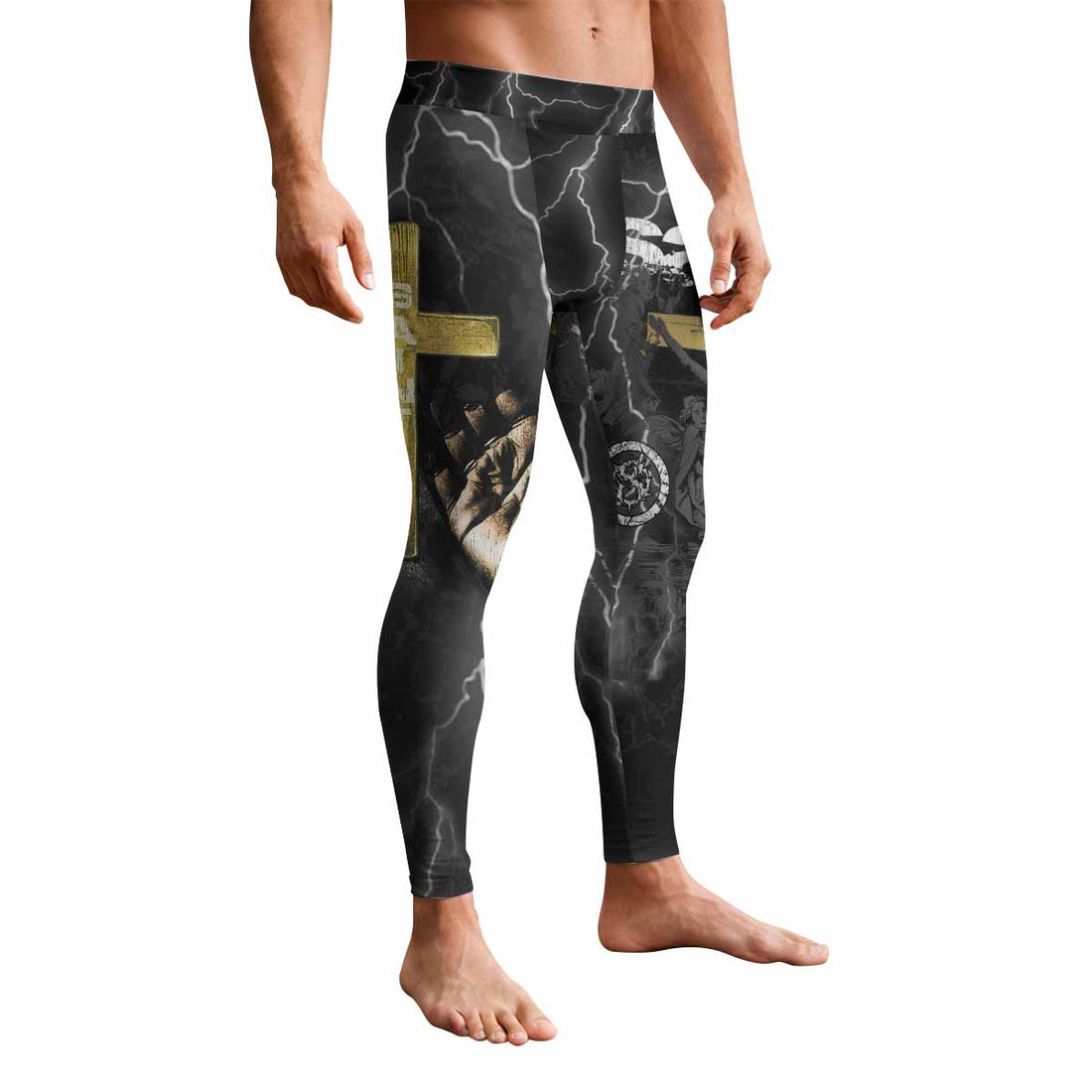 Crucified Saint Men's Leggings - front and back view