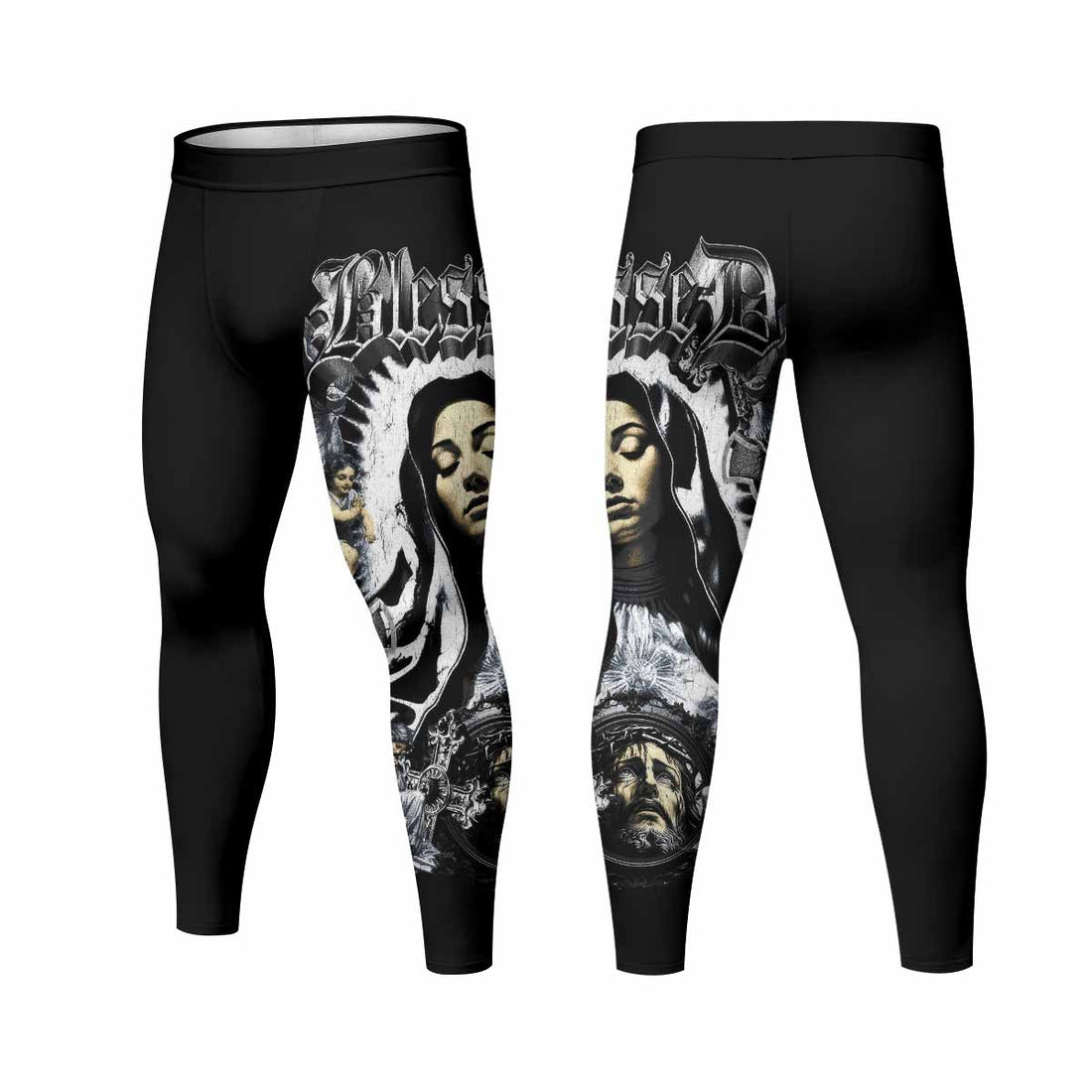 Blessed Saint Men's Leggings - front and back view