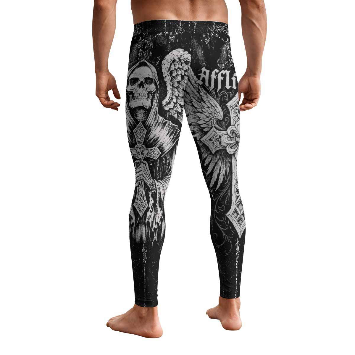 Angel of Death Men's Leggings - back view mockup