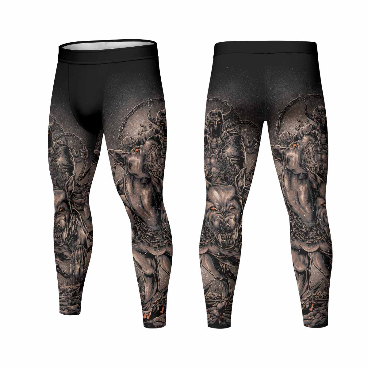 Dark Cerberus Unleashed Men's Leggings - front and back view