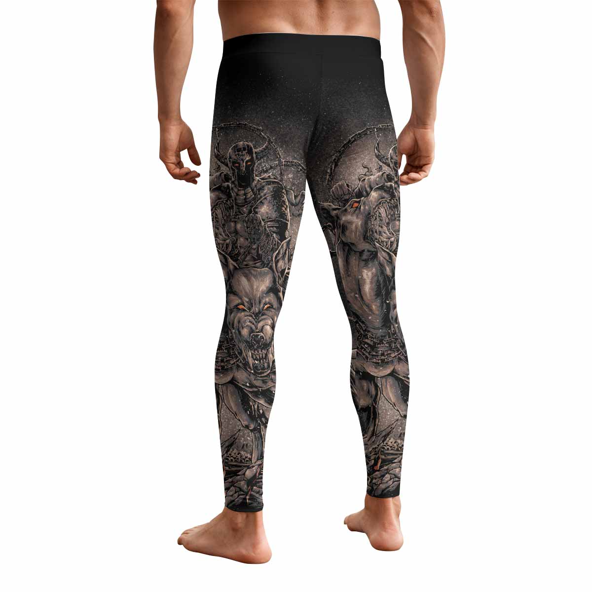Dark Cerberus Unleashed Men's Leggings - back view mockup