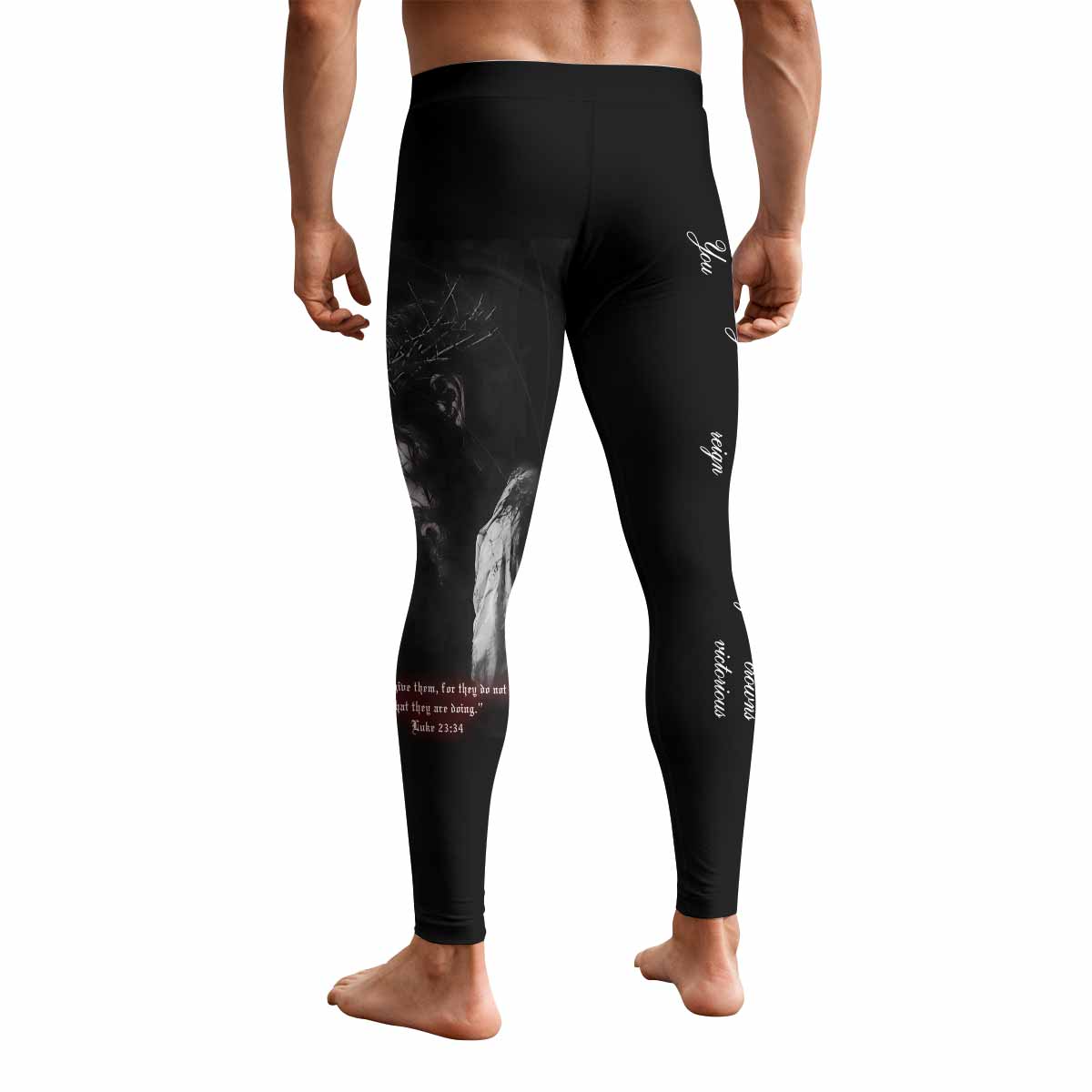 Crucified Silence Men's Leggings - back view mockup