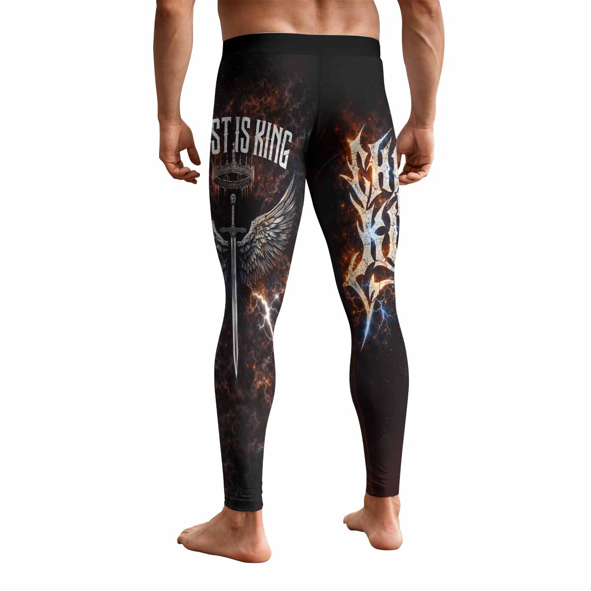 Christ is King Men's Leggings - back view mockup