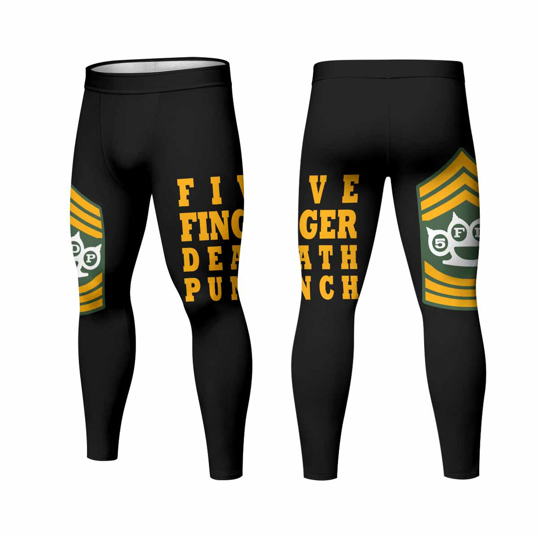Five Finger Death Punch Camo Men's Leggings - front and back view