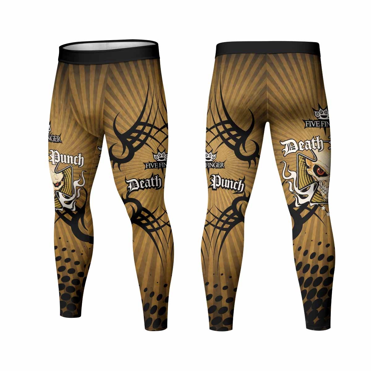Five Finger Death Punch Gold V Men's Leggings - front and back view