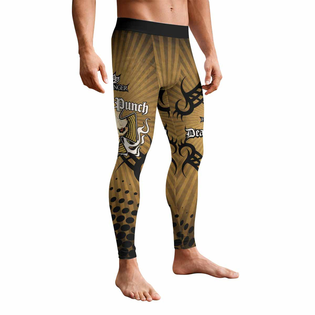 Five Finger Death Punch Gold V Men's Leggings - front and back view